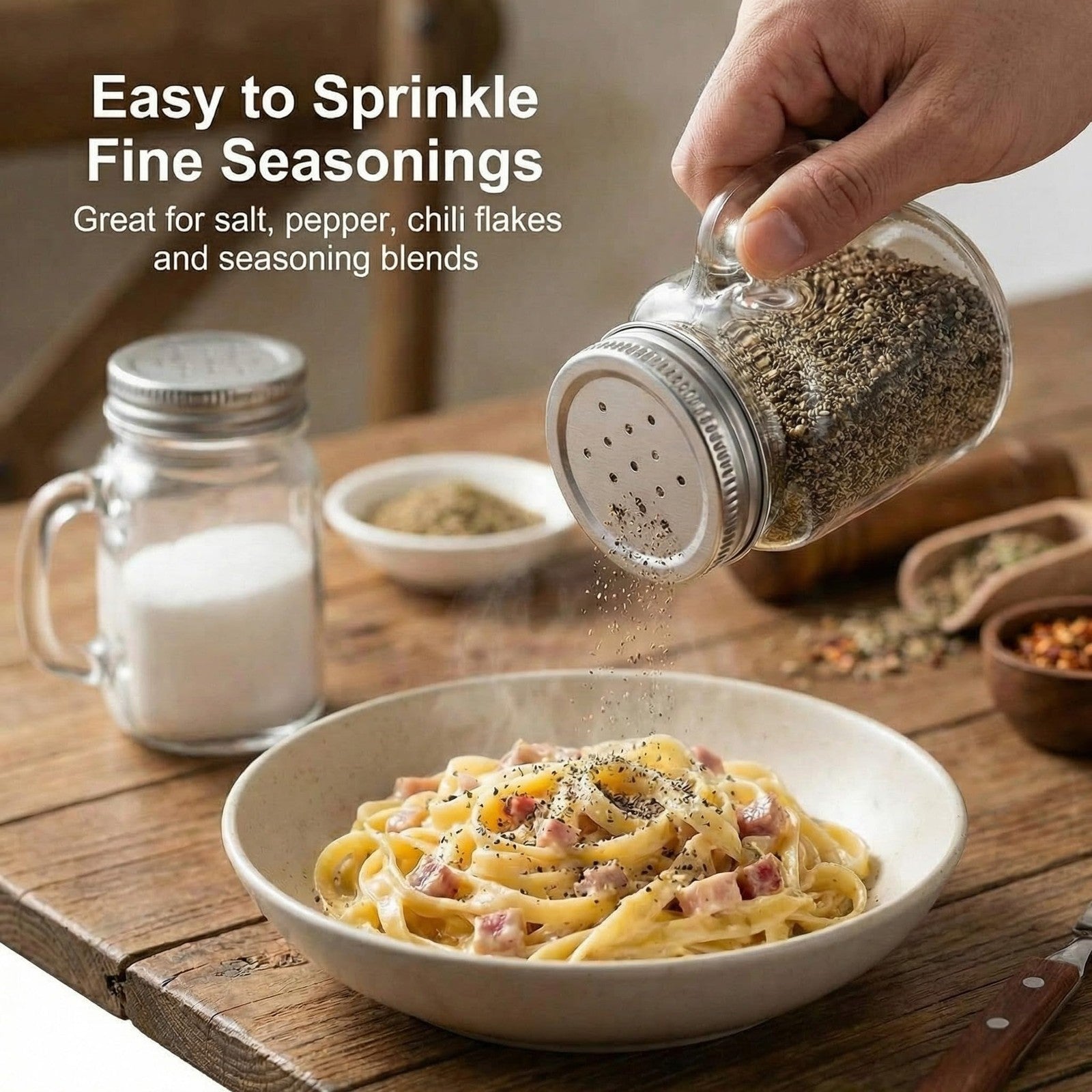 Tessco for You 48-piece set of clear glass salt and pepper shakers in mini mason jar style, 4 oz capacity.