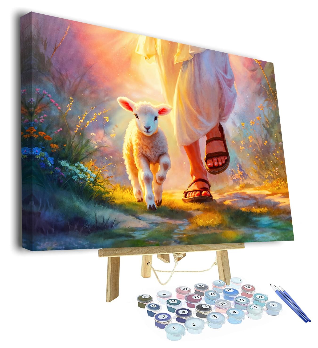 TUMOVO DIY paint by numbers kit for adults featuring religious Christian artwork with vibrant colors and detailed design.