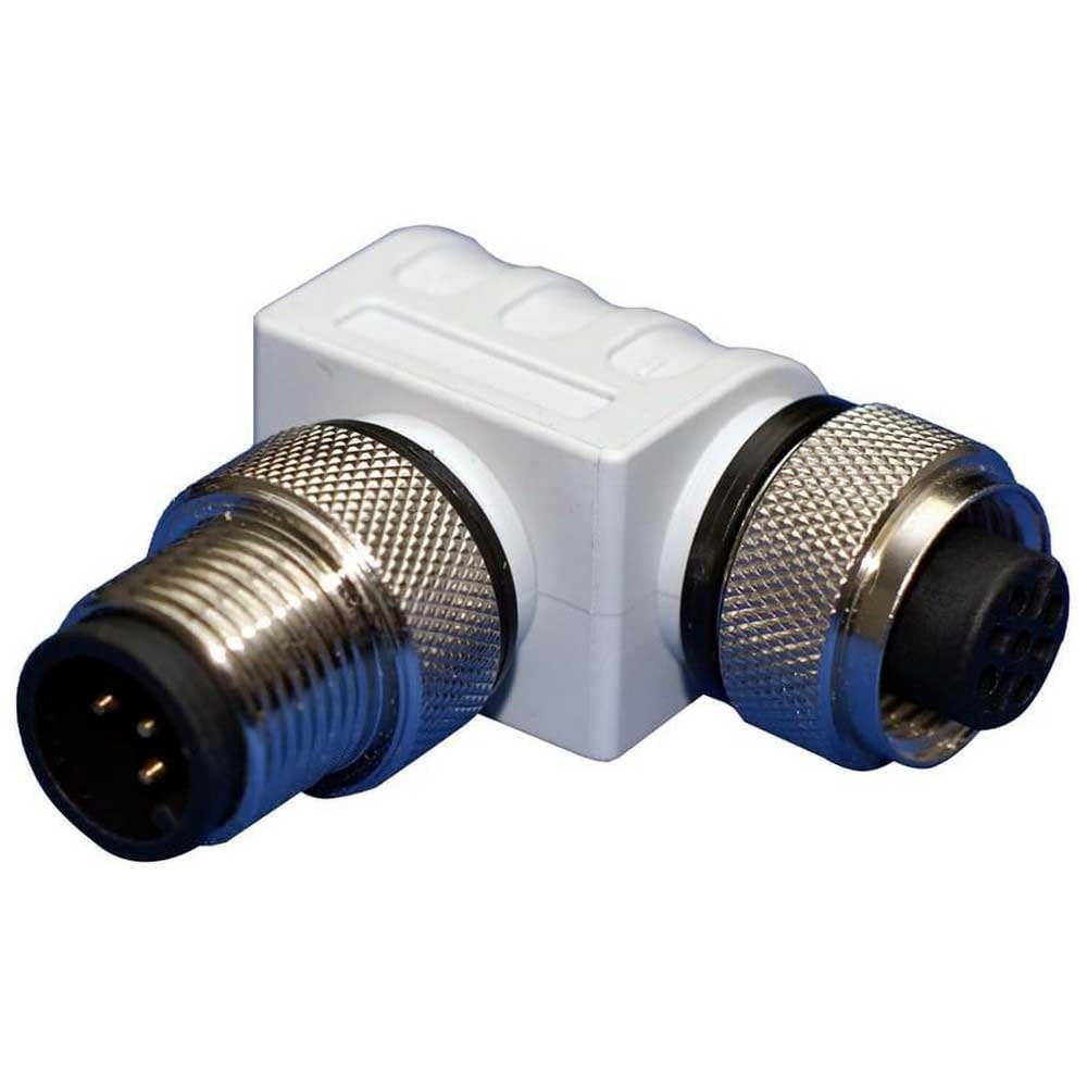 Maretron Micro Elbow NMEA 2000 cable connector with 90-degree marine network connection showing gold-plated contacts and durable housing.