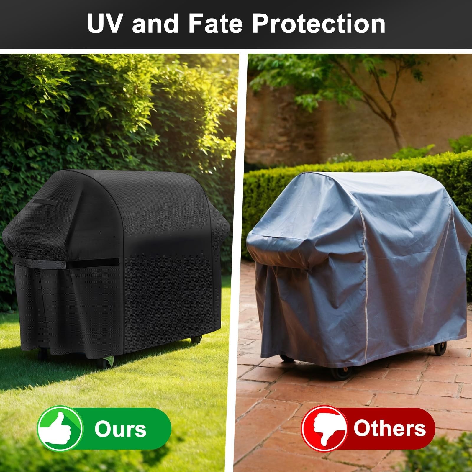 Heavy-duty 75-inch Unbranded grill cover made of waterproof 300D Oxford fabric, windproof and UV resistant for outdoor protection.