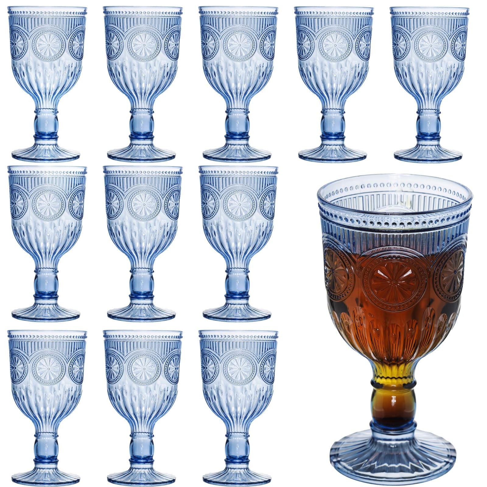 Set of 12 reusable plastic vintage wine glasses with colored water goblets, 12-ounce capacity, by XKXKKE.