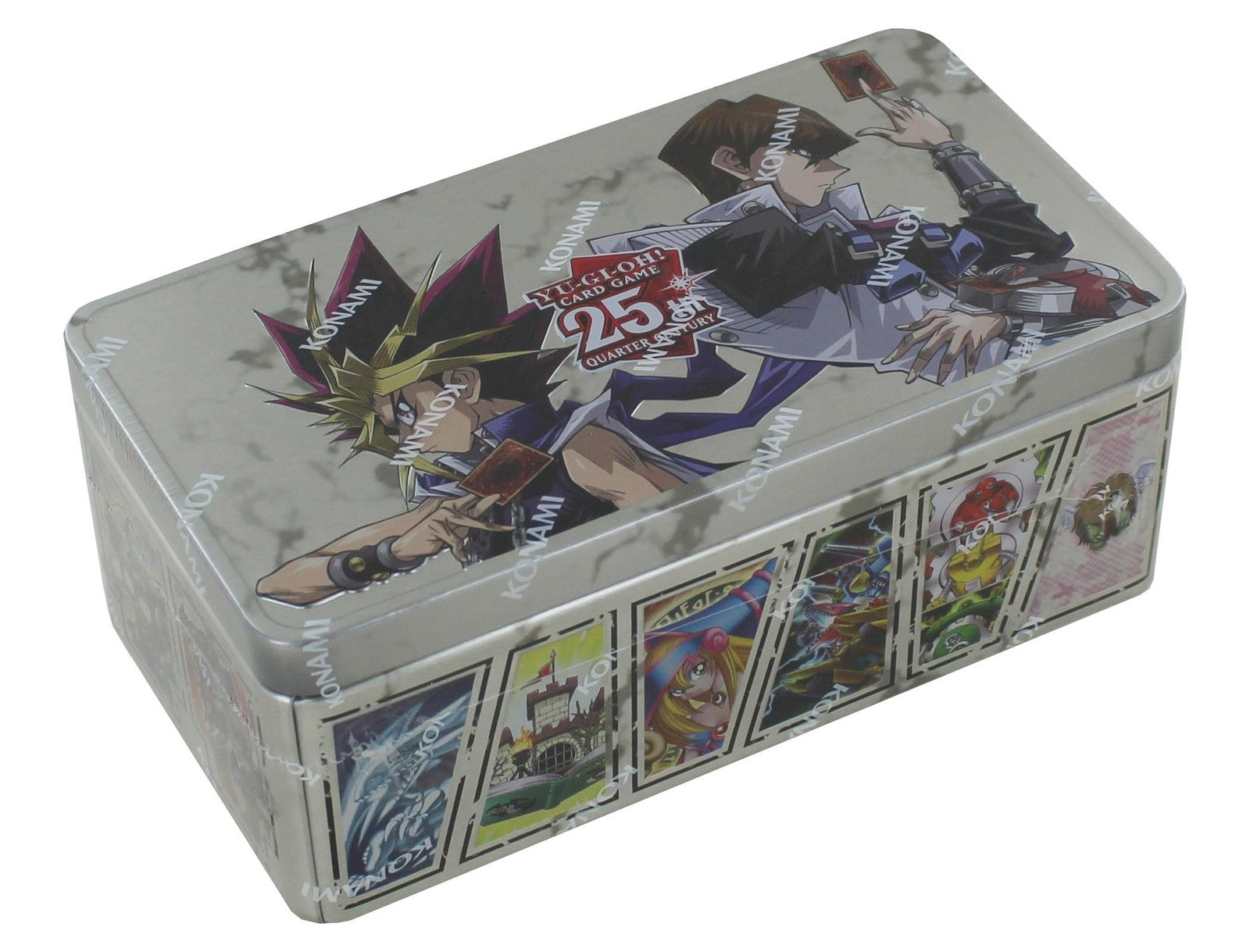 Yu-Gi-Oh! TCG 25th Anniversary Dueling Mirrors Tin featuring colorful artwork and collectible card game accessories inside