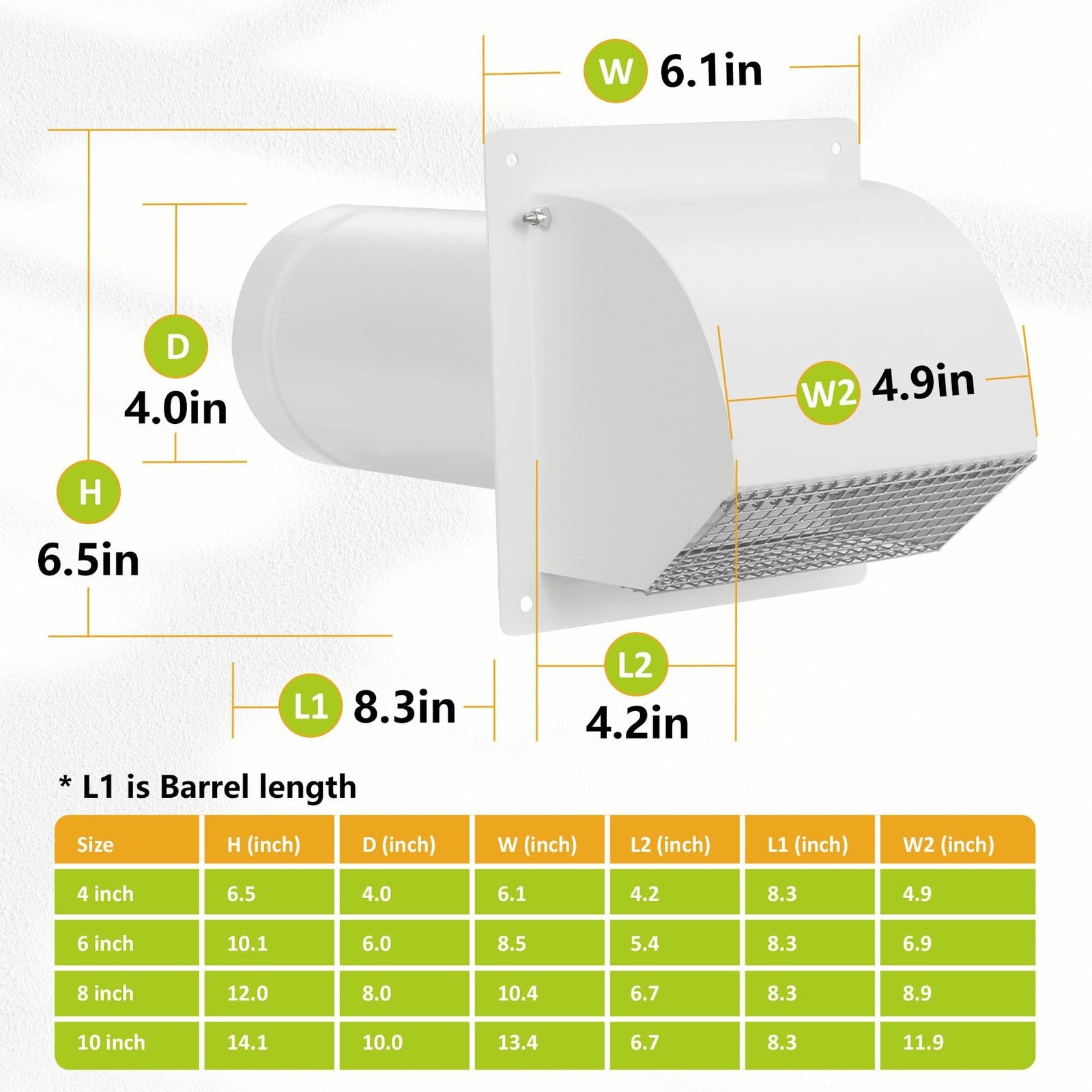 Steel hooded wall vent with screen, 4-inch arc-shaped ventilation vent by Sidasu, mounted on exterior wall for airflow.