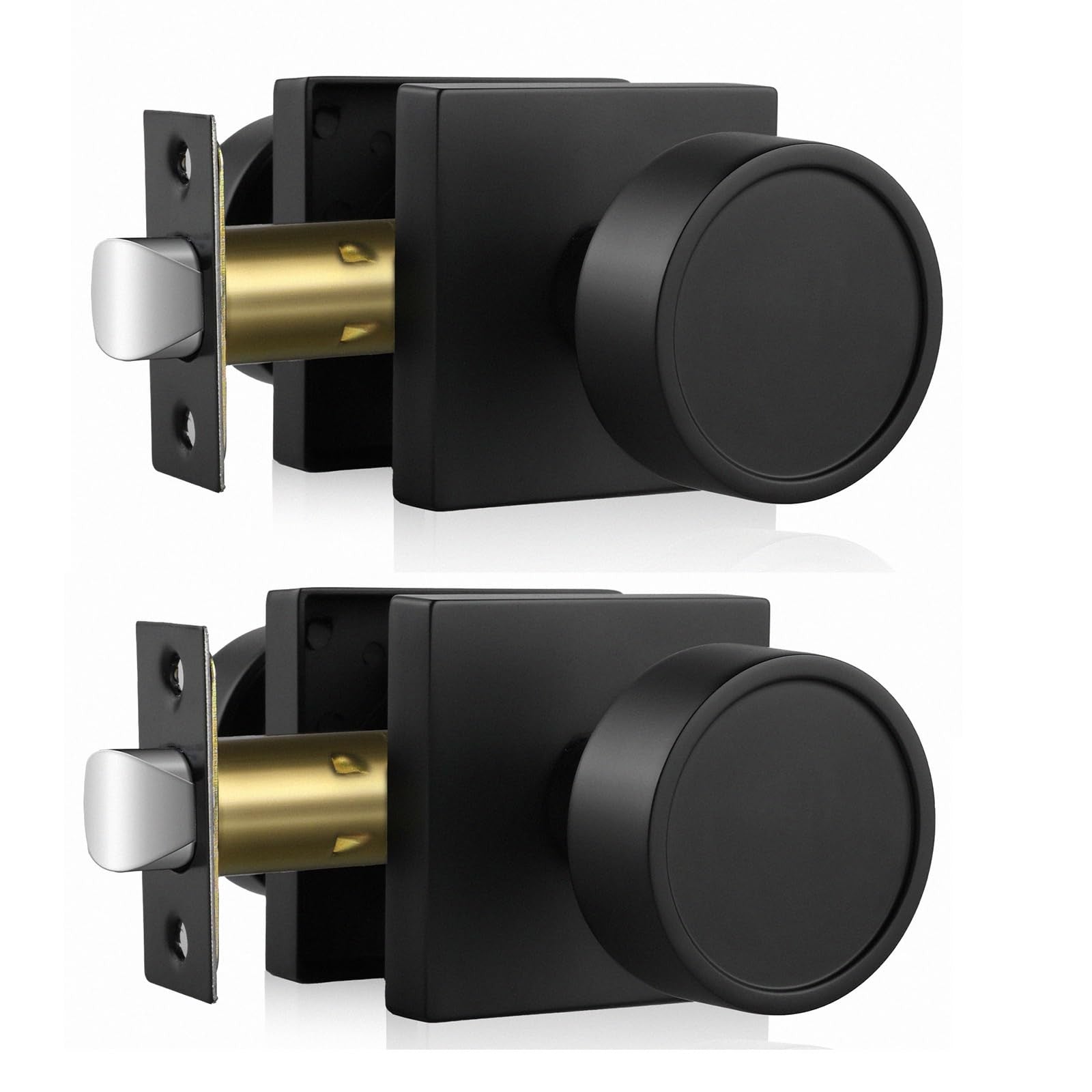 Haidms black passage door knob set with round matte black finish, heavy-duty interior door hardware without a key.