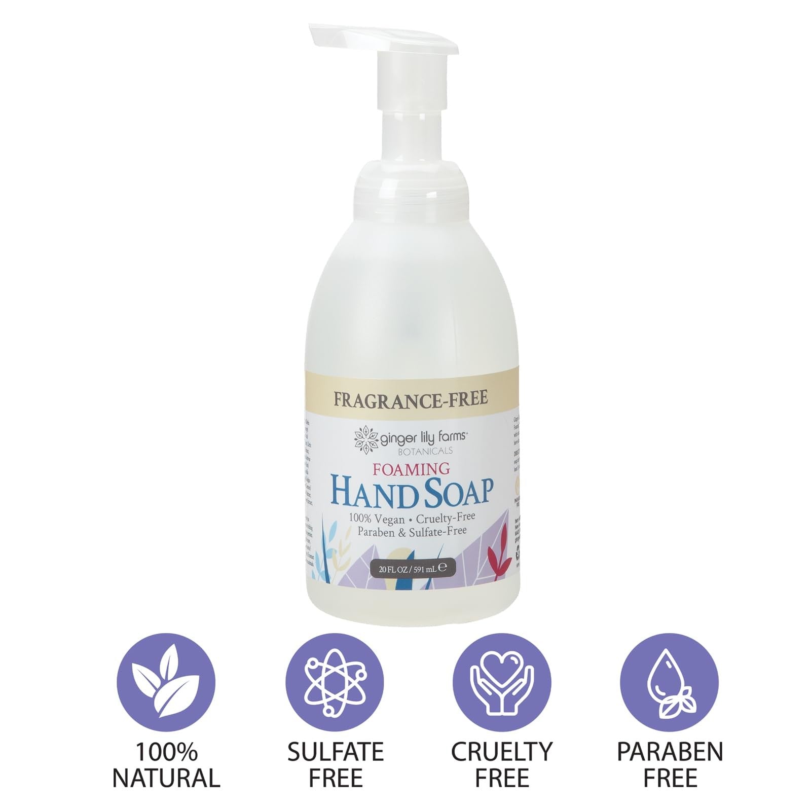 Refill bottle of Ginger Lily Farms Botanicals all-purpose foaming hand soap with natural fragrance, unbranded, shown in the image.