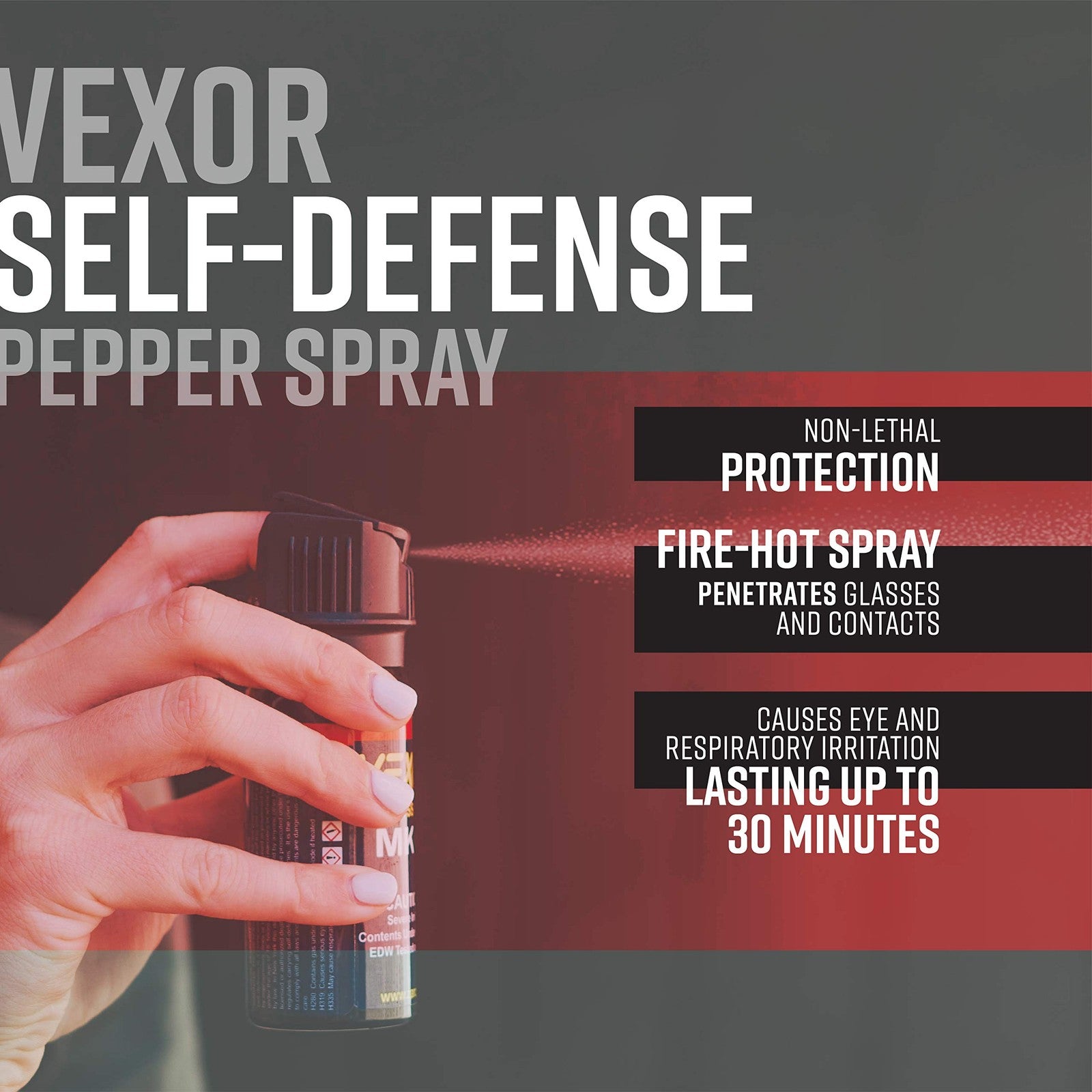 Zarc Vexor Pepper Spray with belt clip, three-pack, compact self-defense spray for personal safety, police-grade pepper spray in individual canisters
