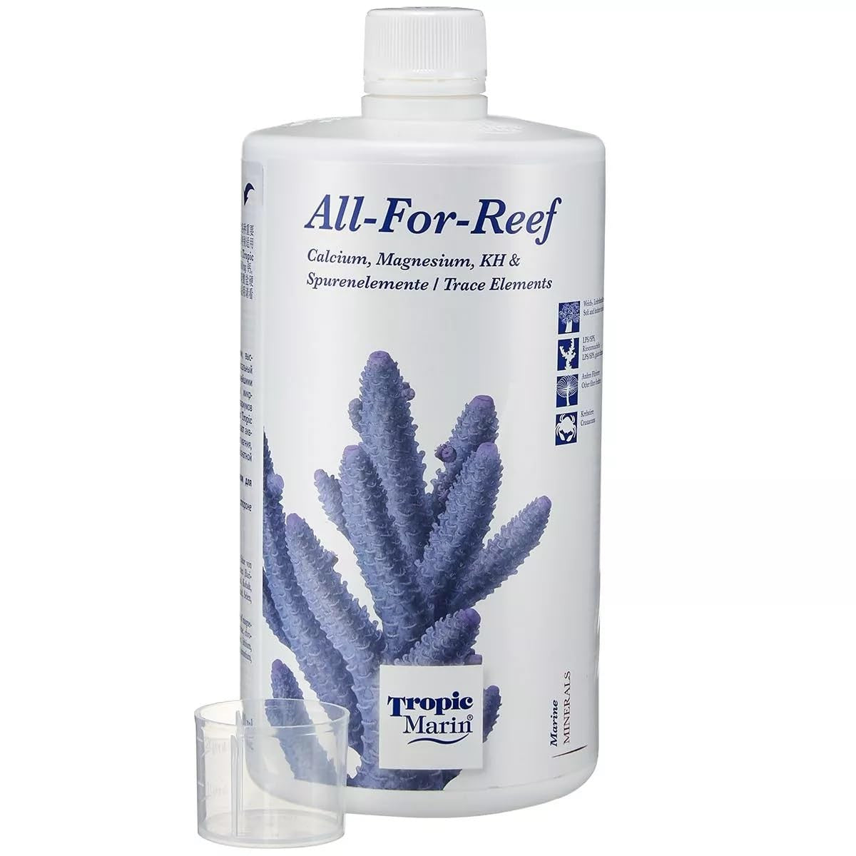 Tropic Marin All for Reef reef aquarium supplement in a 1000mL easy-to-use solution bottle, no mixing or gas cylinders needed.
