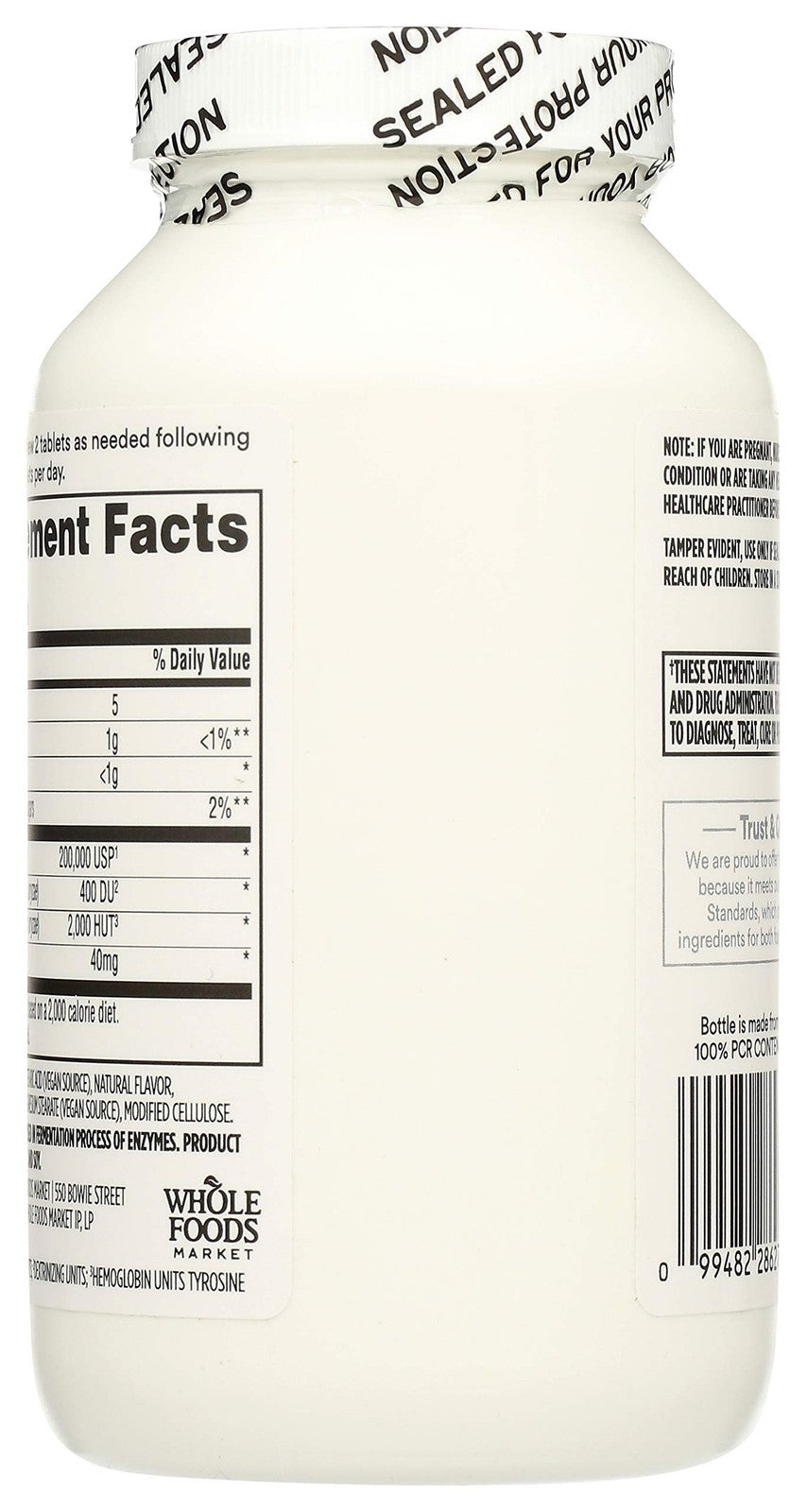 Two bottles of 365 by Whole Foods Market Papaya Enzymes 500 chews each, showing the supplement packaging with label details.