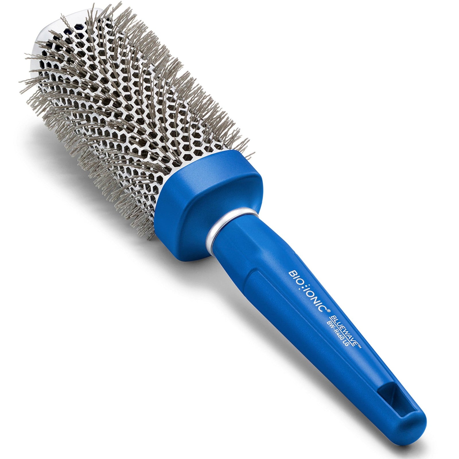 Large BIO IONIC Bluewave Nanoionic Conditioning Brush with blue handle and bristles for gentle, effective hair styling and conditioning.