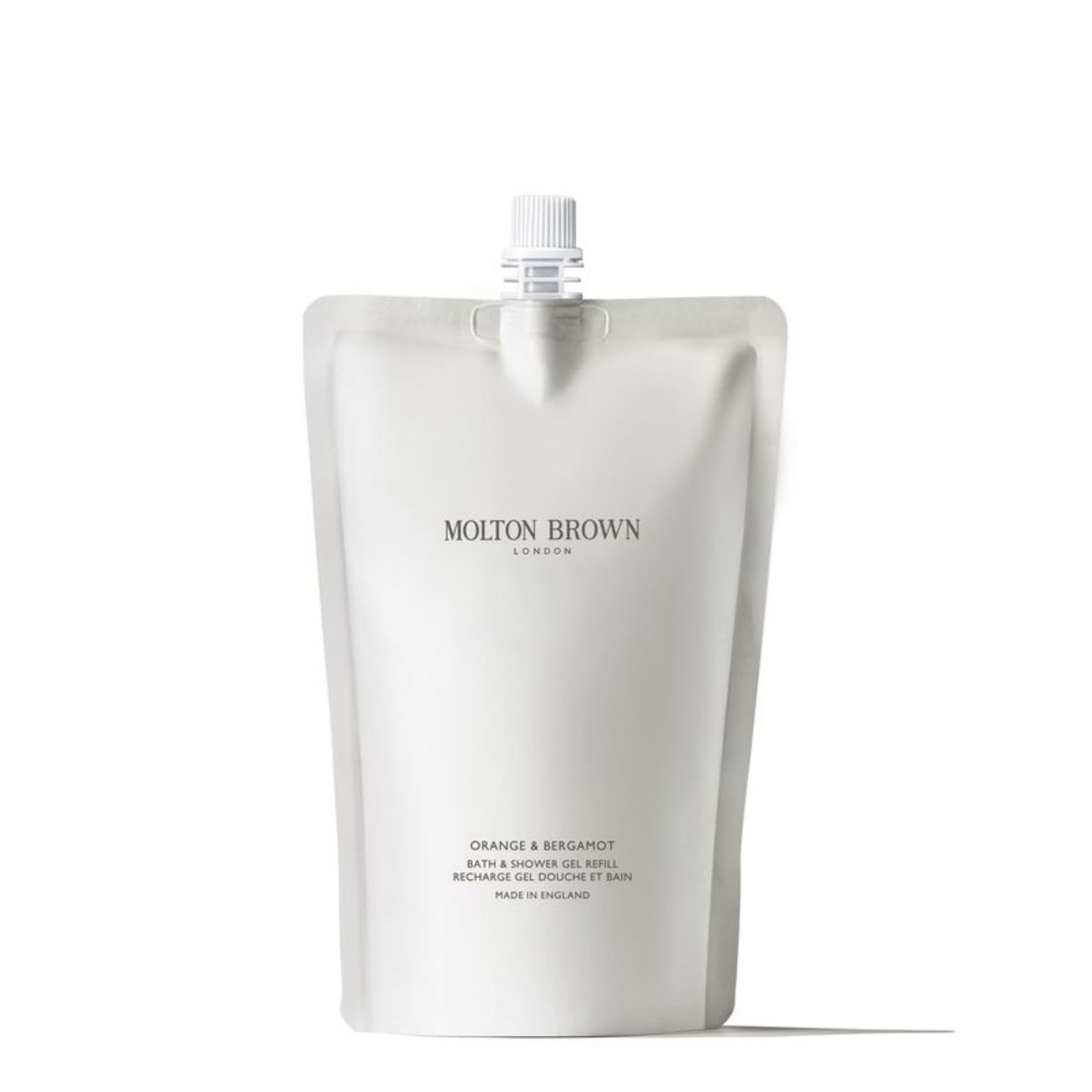 Molton Brown Orange & Bergamot body wash refill bottle, 13.5 fl oz, with orange and bergamot citrus scent.