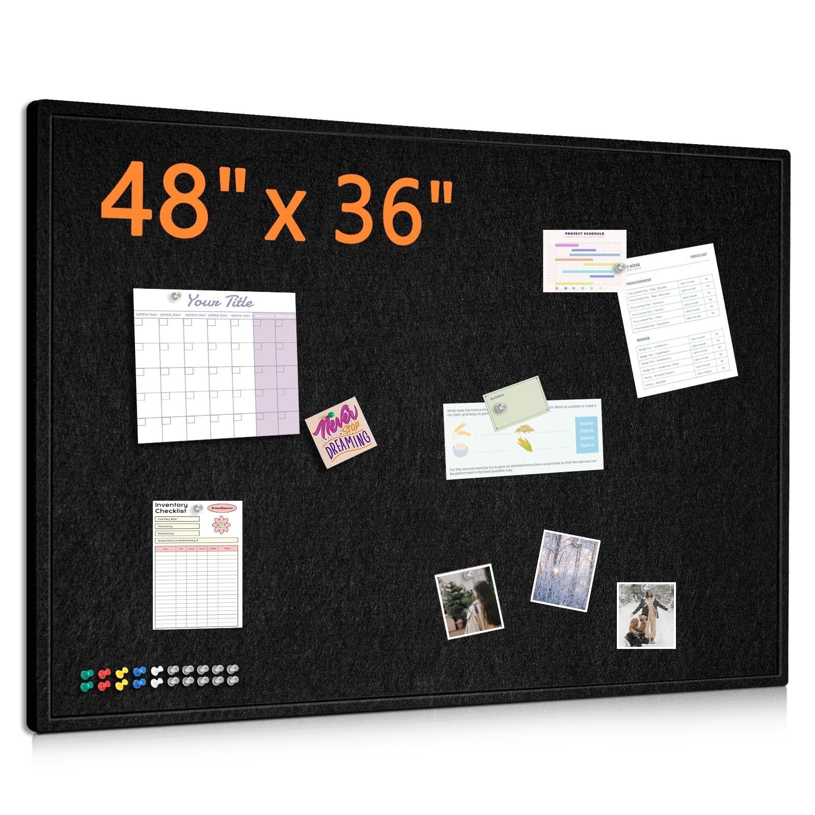 Dollar Boss large 48x36 foldable felt cork bulletin board with wood frame, suitable for wall pinning and display.