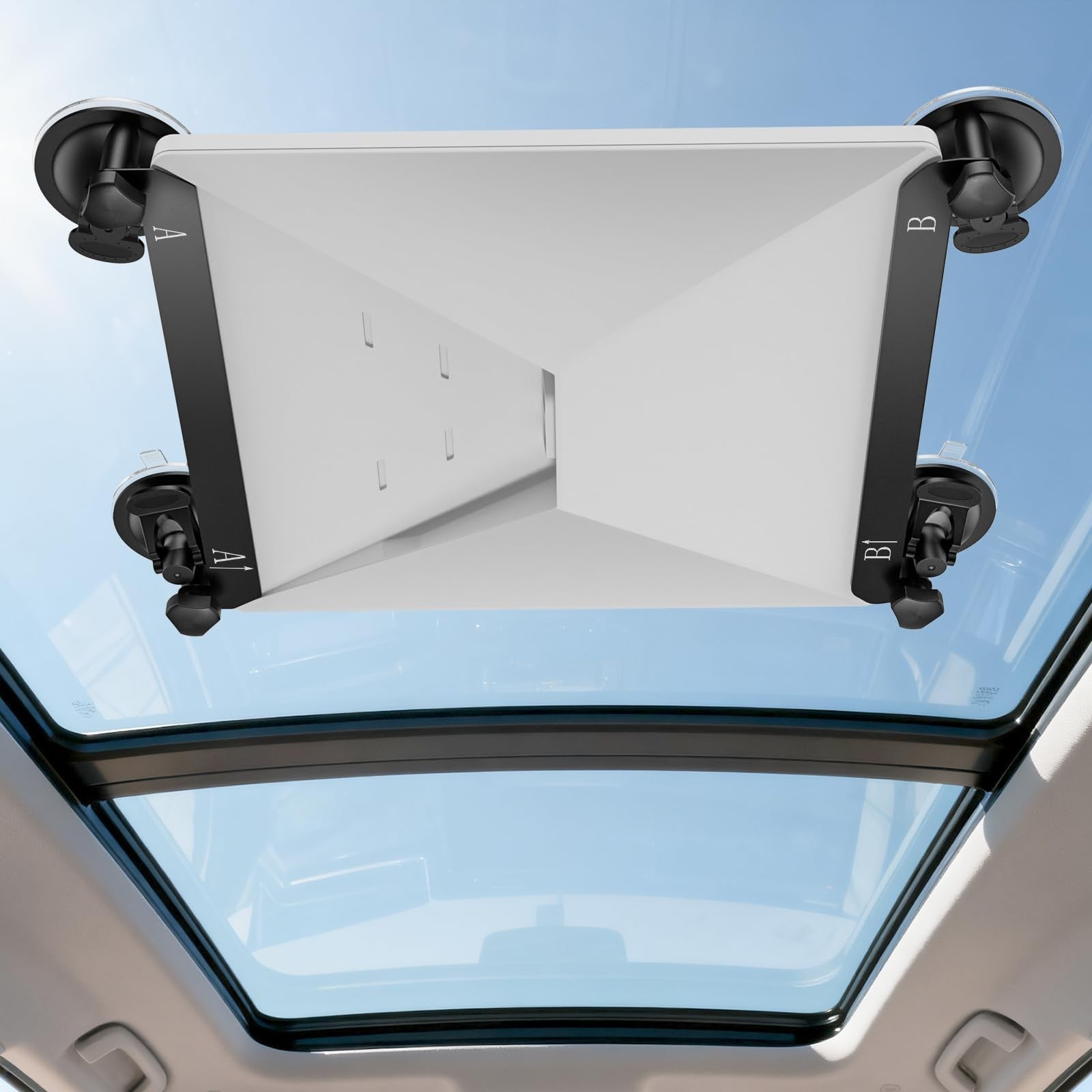 UBeesize Starlink Mini Mount with suction cup for car window or sunroof, shown attached to a vehicle surface.