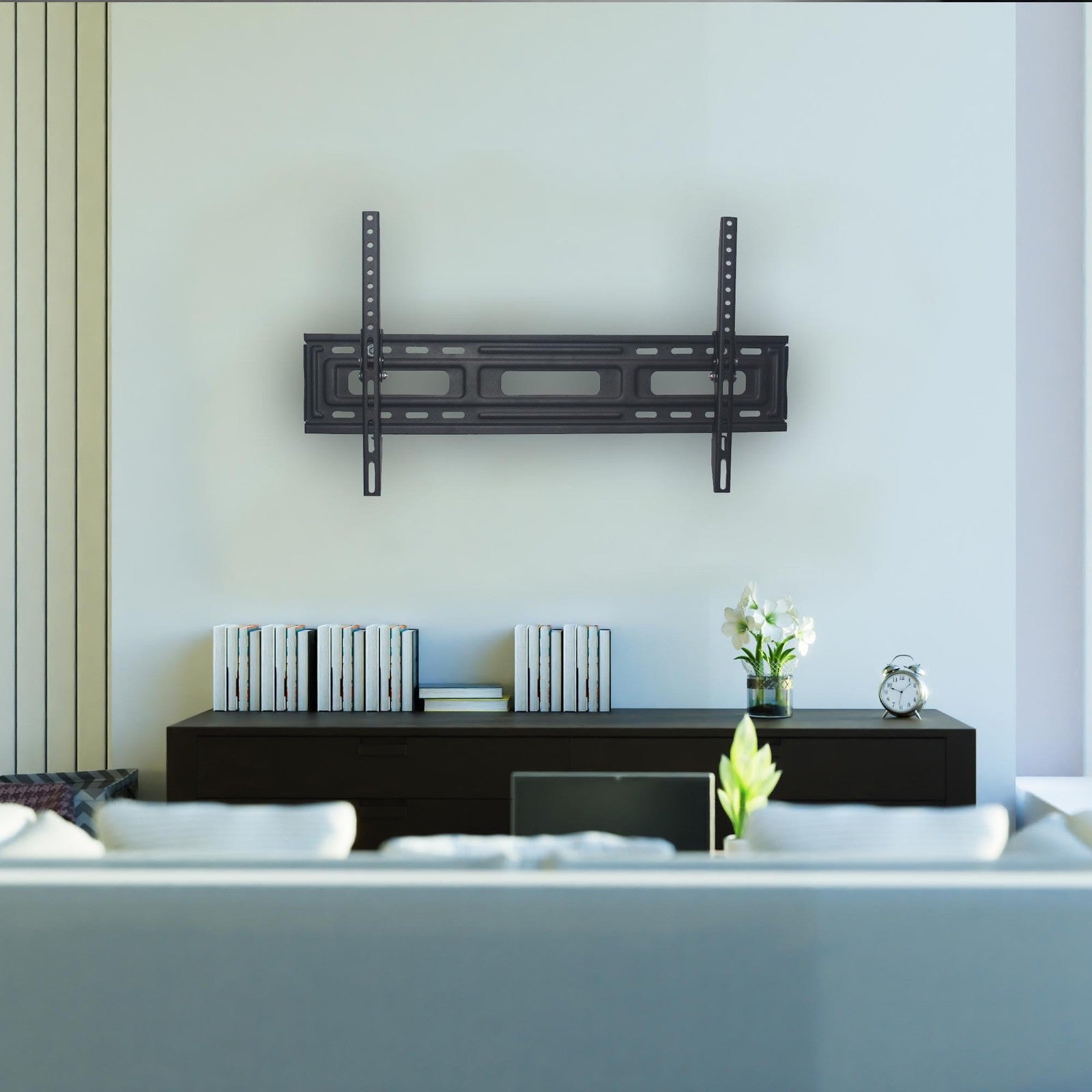 ONN DuraPro tilting wall mount kit for 24 to 84-inch TVs with bonus HDMI cable, showing the adjustable mount and mounting hardware.