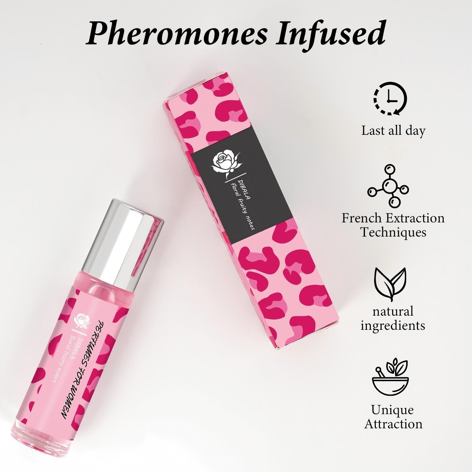 DIBALA pheromones perfume for women in a 10ml long-lasting roll-on oil bottle with natural scent.