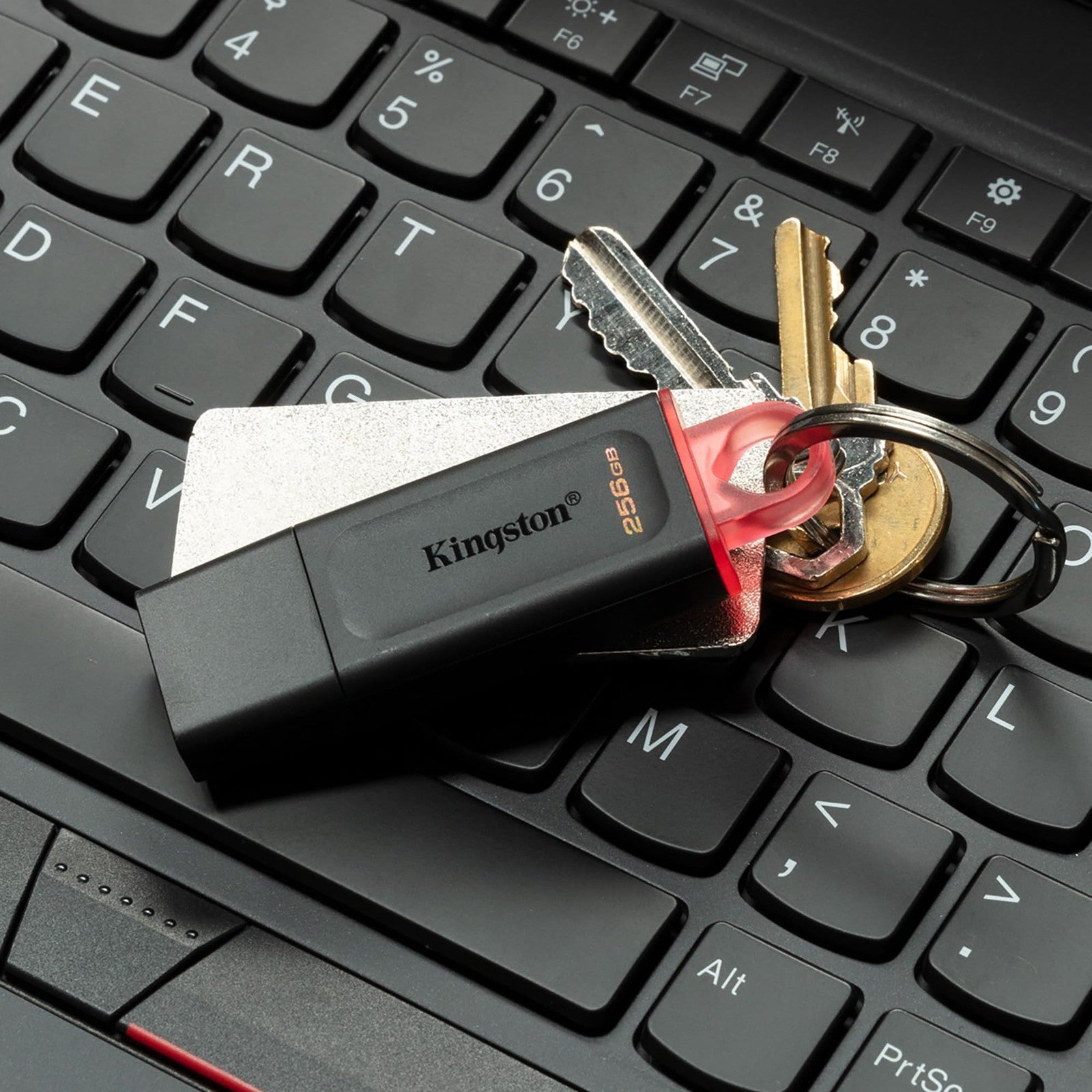 Kingston DataTraveler Exodia 256GB USB 3.2 flash drive in black with sleek design and compact size