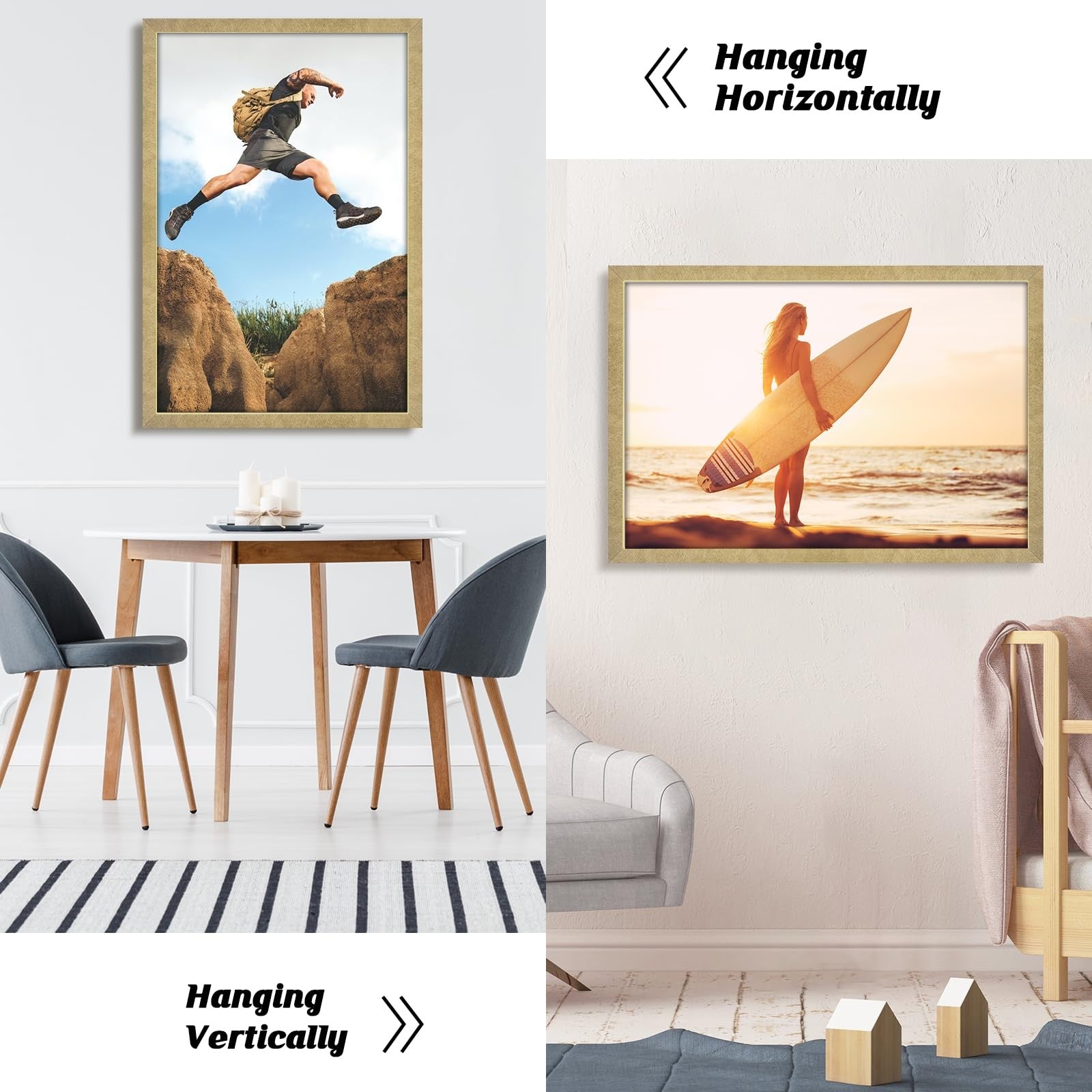 Hliwegns matte gold vintage 24x36 poster frame with single frame design, showcasing a stylish and elegant display for artwork or posters.