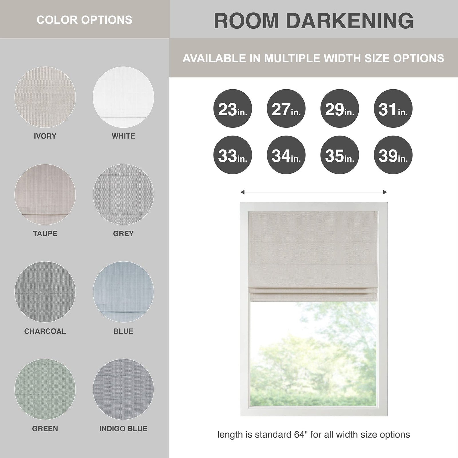 Madison Park Galen cordless Roman shade in sheen ivory, 27W x 64H, room darkening fabric with elegant pleats.