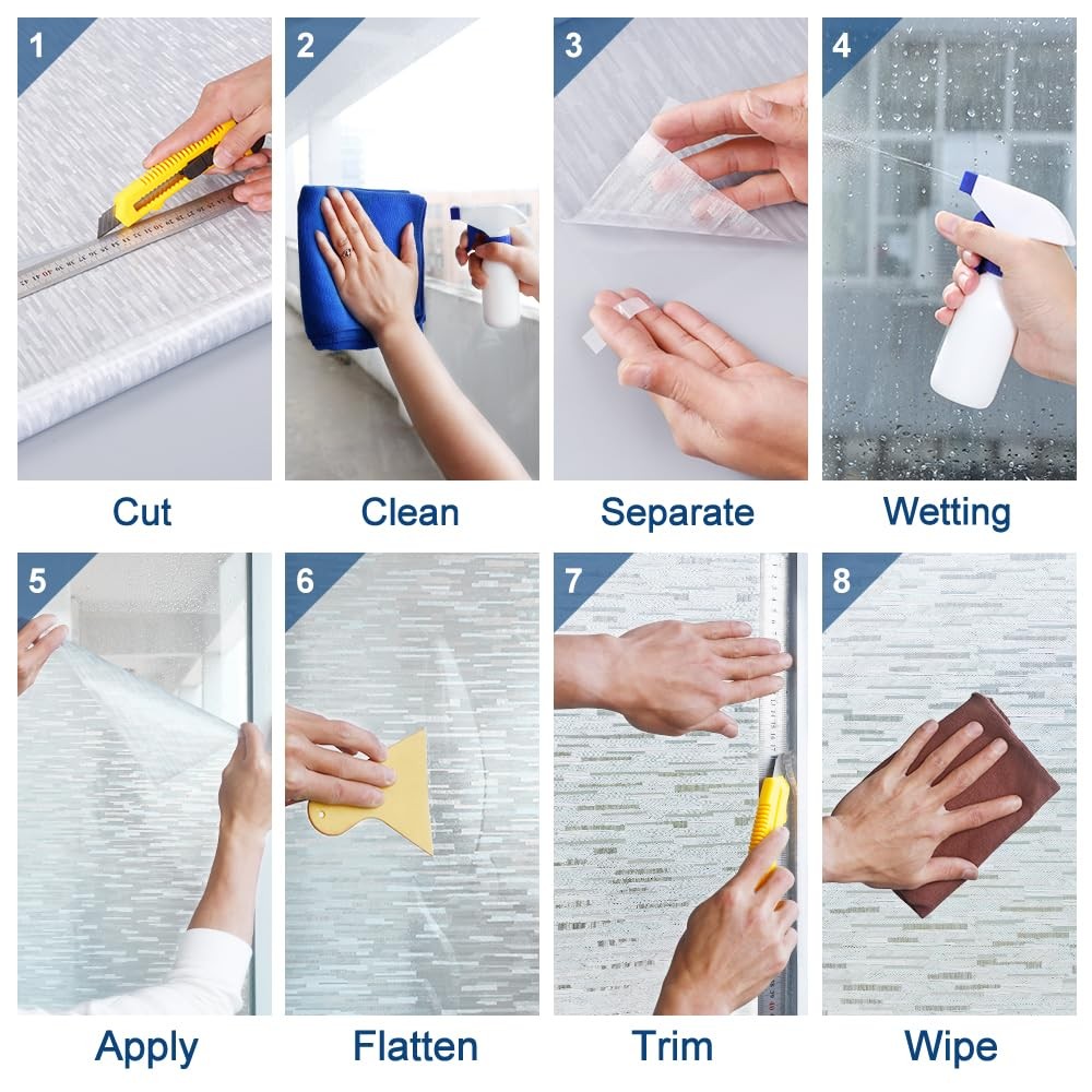 Rabbitgoo frosted glass privacy film with no glue, static cling UV window film showing frosted, semi-transparent design on glass