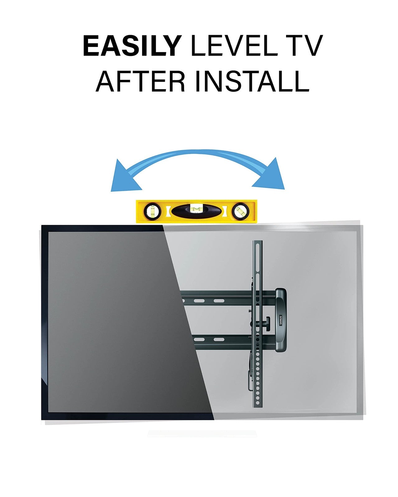 Sanus universal tilting TV wall mount for 32-55 inch TVs, shown installed on a living room wall.