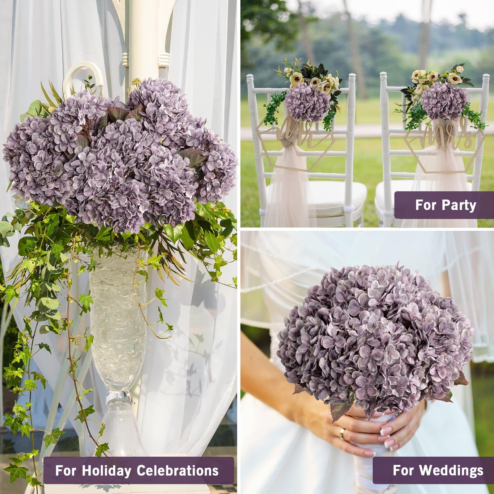 Artificial silk hydrangea flower heads bouquet with stems, ideal for fall decor, by Uqueeten.