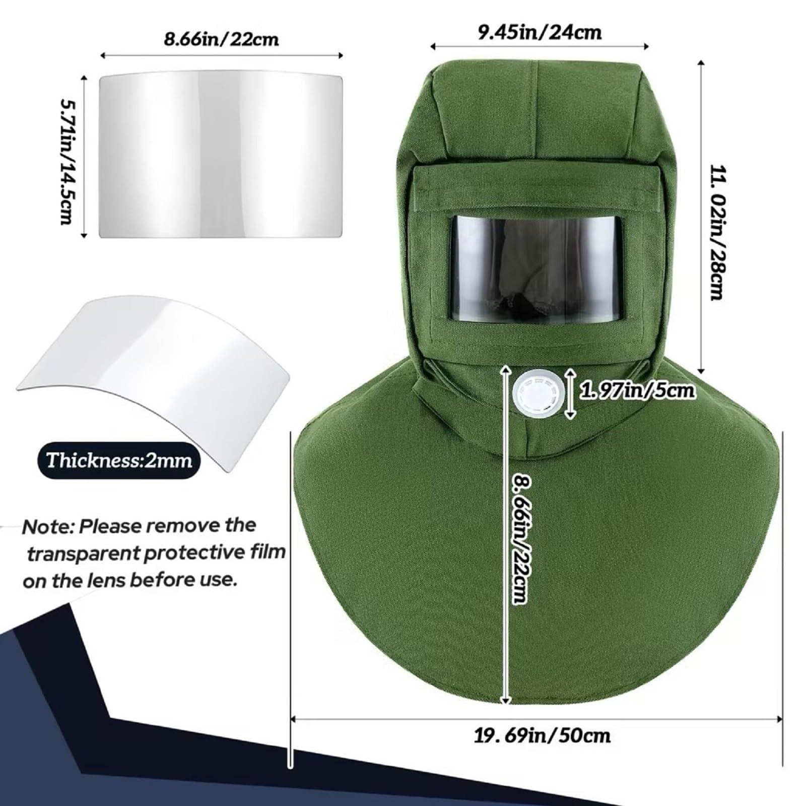 Jecery 11-pack sand blasting hood masks with replacement PC lenses, canvas shawl caps, and adjustable straps for safety and protection