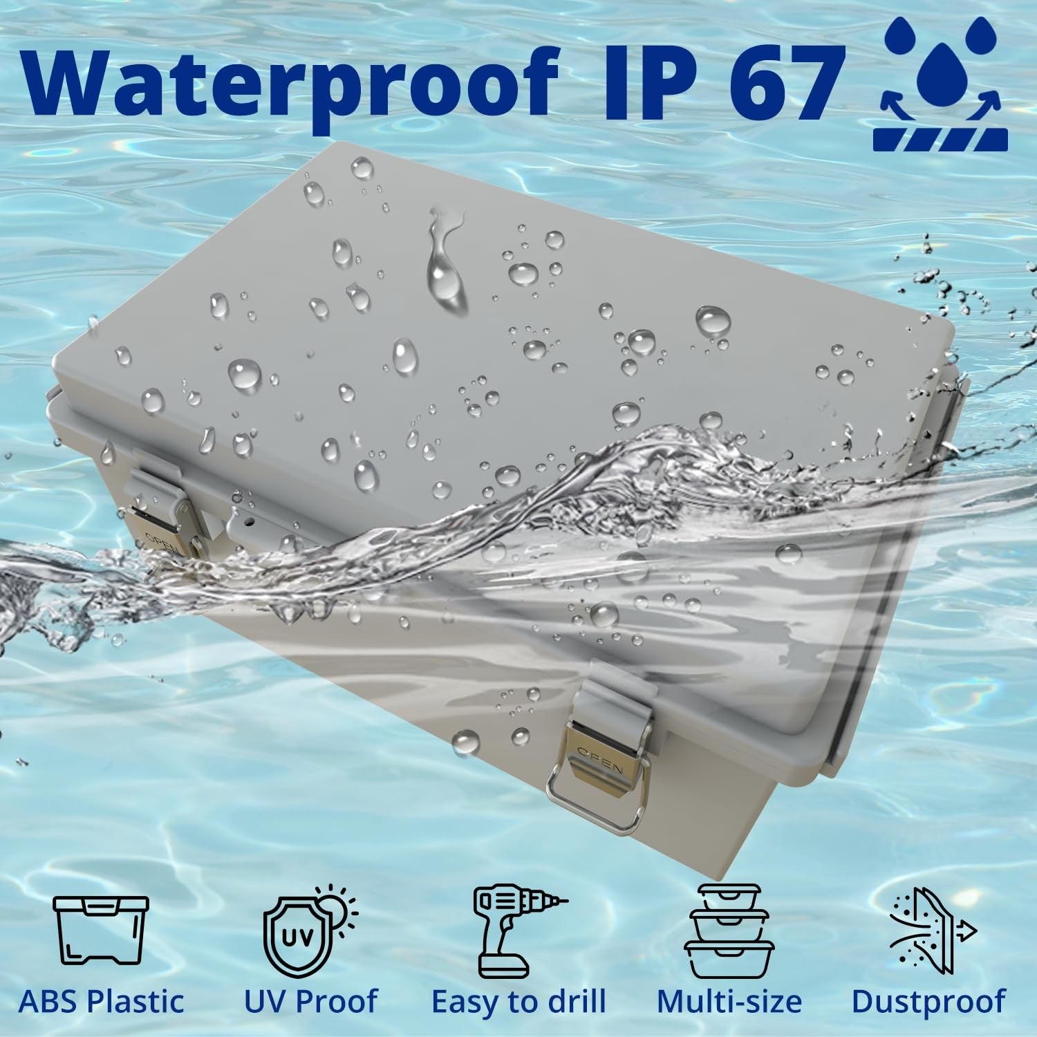 MAKERELE gray waterproof electrical box outdoor, IP67 ABS plastic enclosure with hinged cover for electrical installations