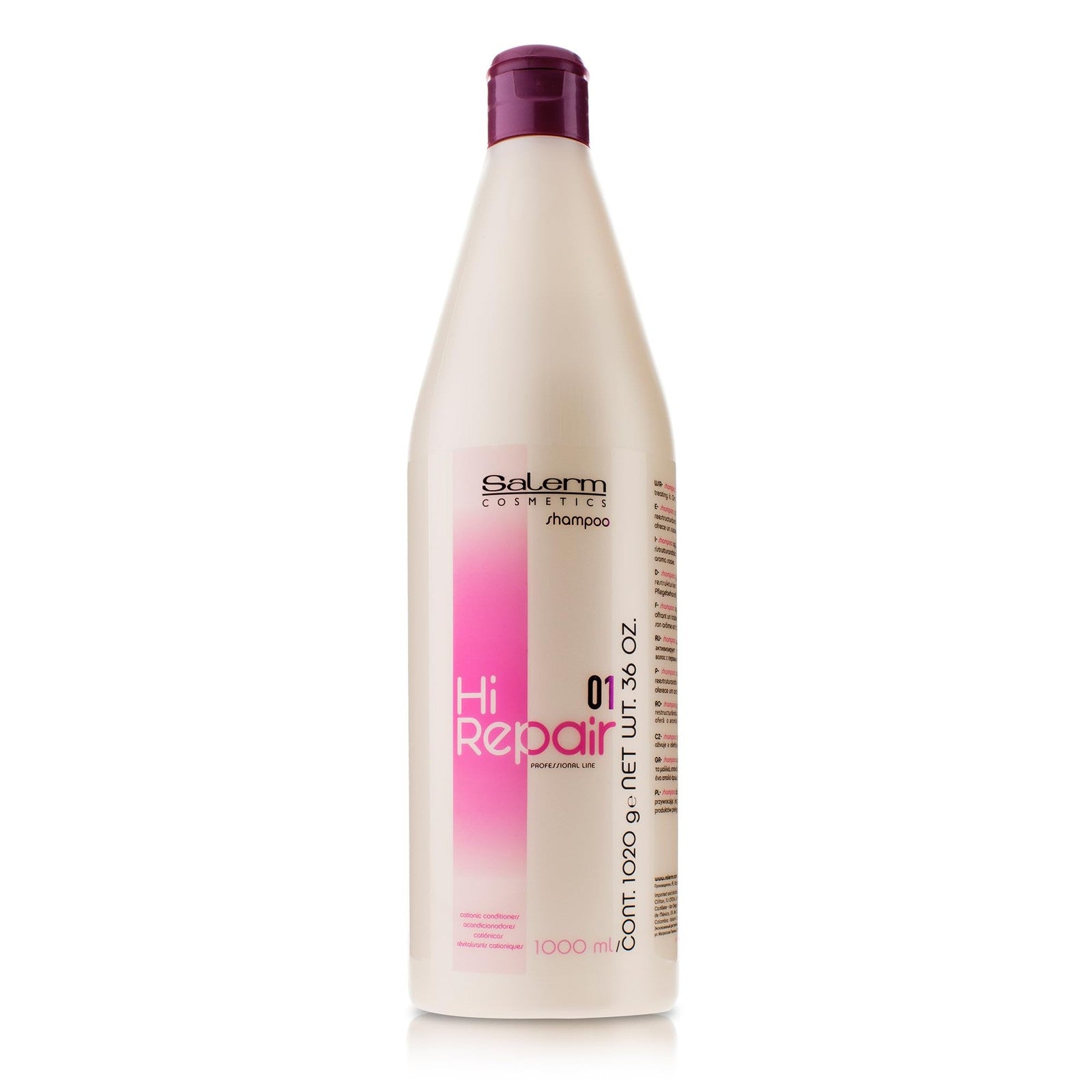 SALERM Hi Repair Shampoo in 1000 ml bottle, deep hydrating repairing shampoo for damaged hair, with nourishing formula.