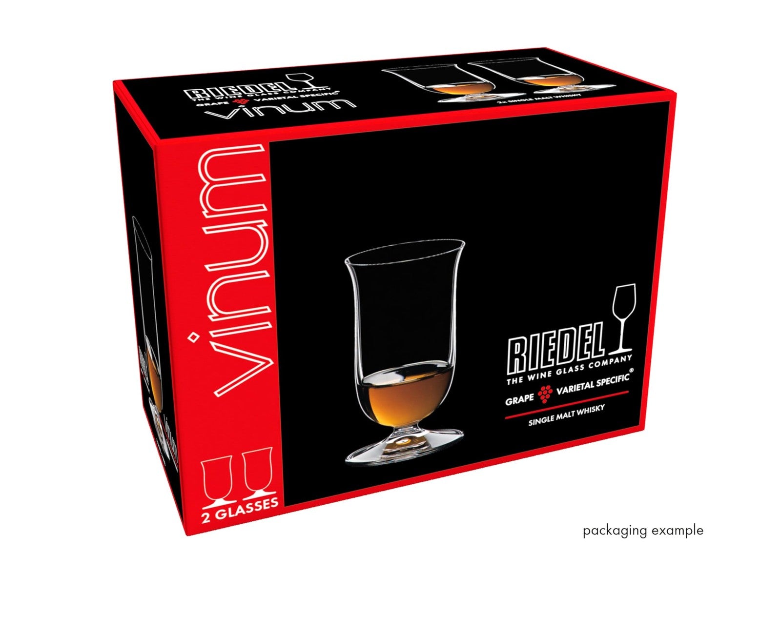 Pair of Riedel Vinum single malt whisky glasses, dishwasher safe, clear crystal, elegant stemware for whisky tasting, set of 2.