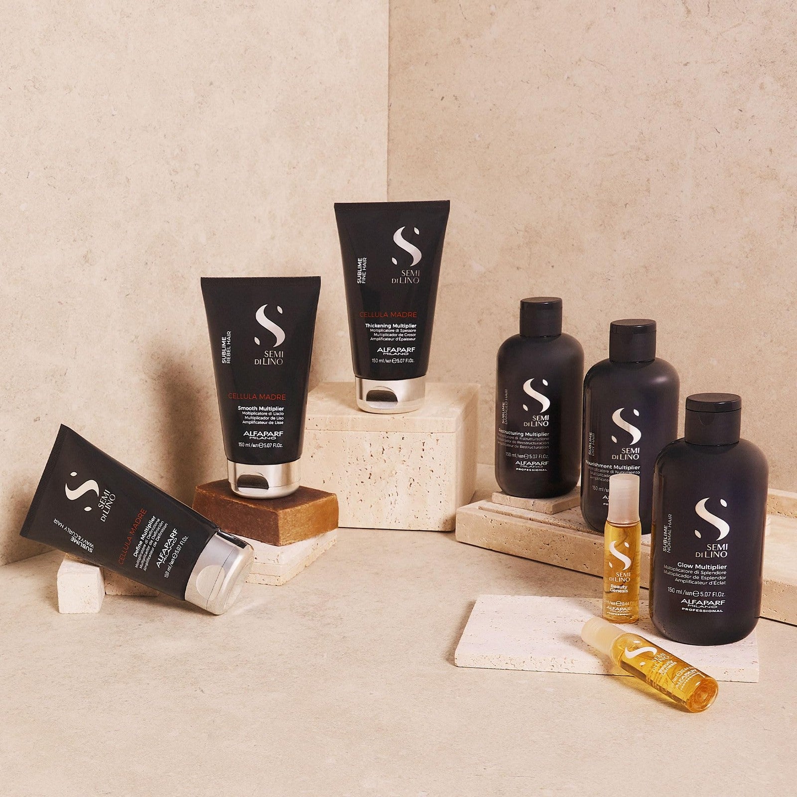 ALFAPARF MILANO Semi di Lino Sublime Cellula Madre Thickening Multiplier for fine hair, showing the product bottle with label details.