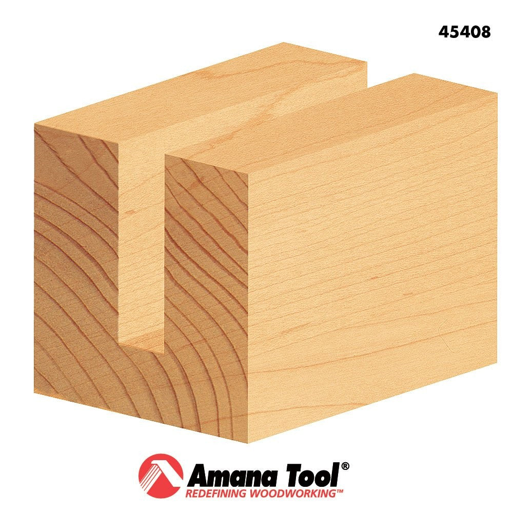 Amana Tool 1/4" straight plunge router bit with 3/4" diameter and 1/2" shank, designed for high production woodworking tasks.
