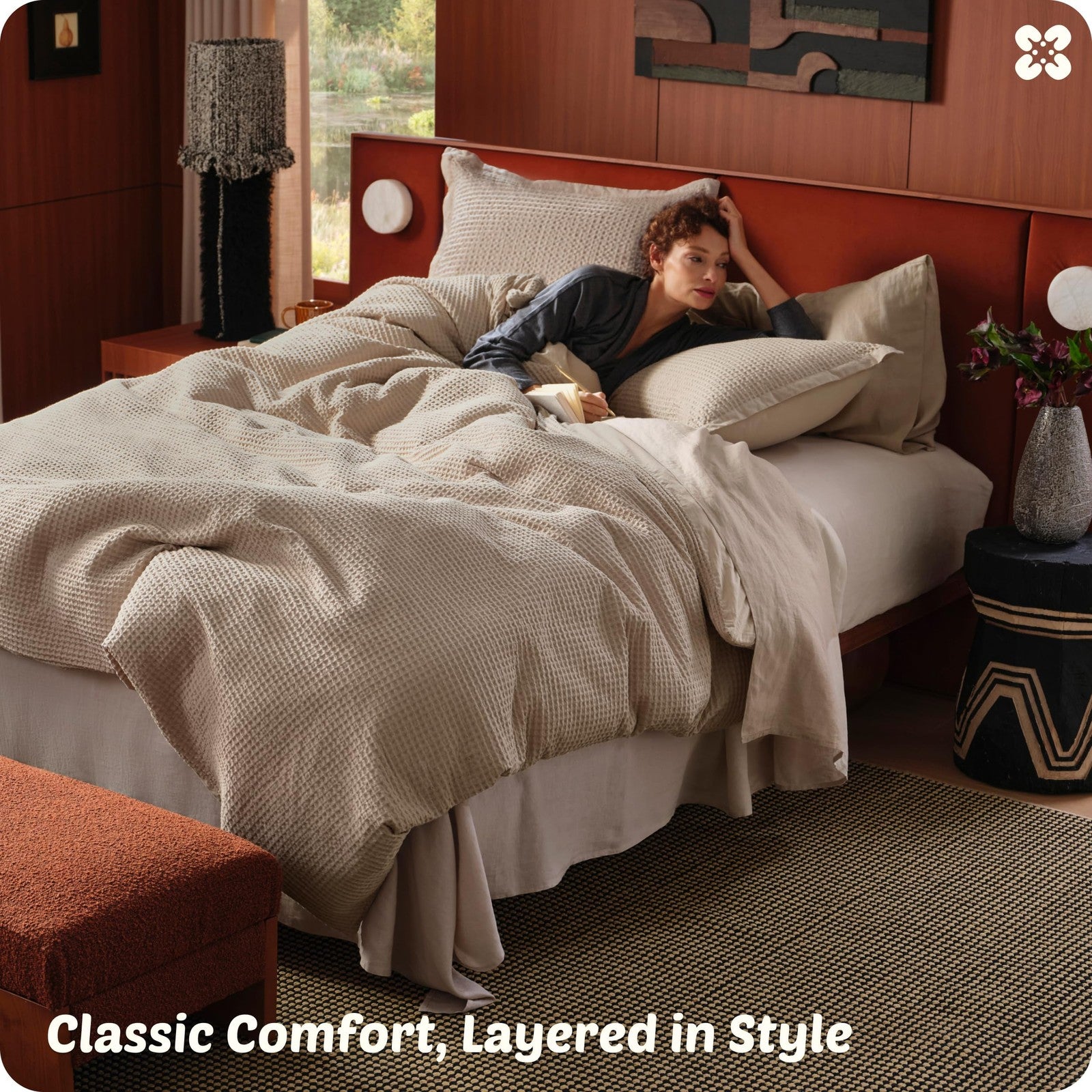 Bedsure twin cotton duvet cover in khaki with waffle weave design, made from 100% breathable cotton for cozy comfort.
