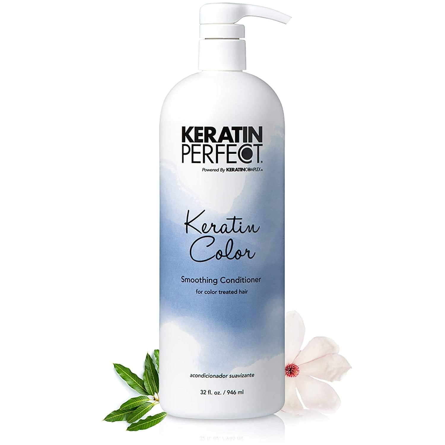 Keratin Perfect Keratin Color Smoothing Conditioner 32oz bottle with pump, creamy formula for color-treated hair.