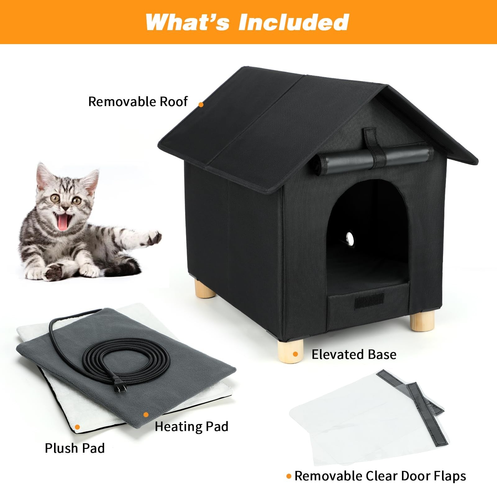 Rypet heated outdoor cat house with waterproof, insulated design and elevated platform for winter outdoor comfort