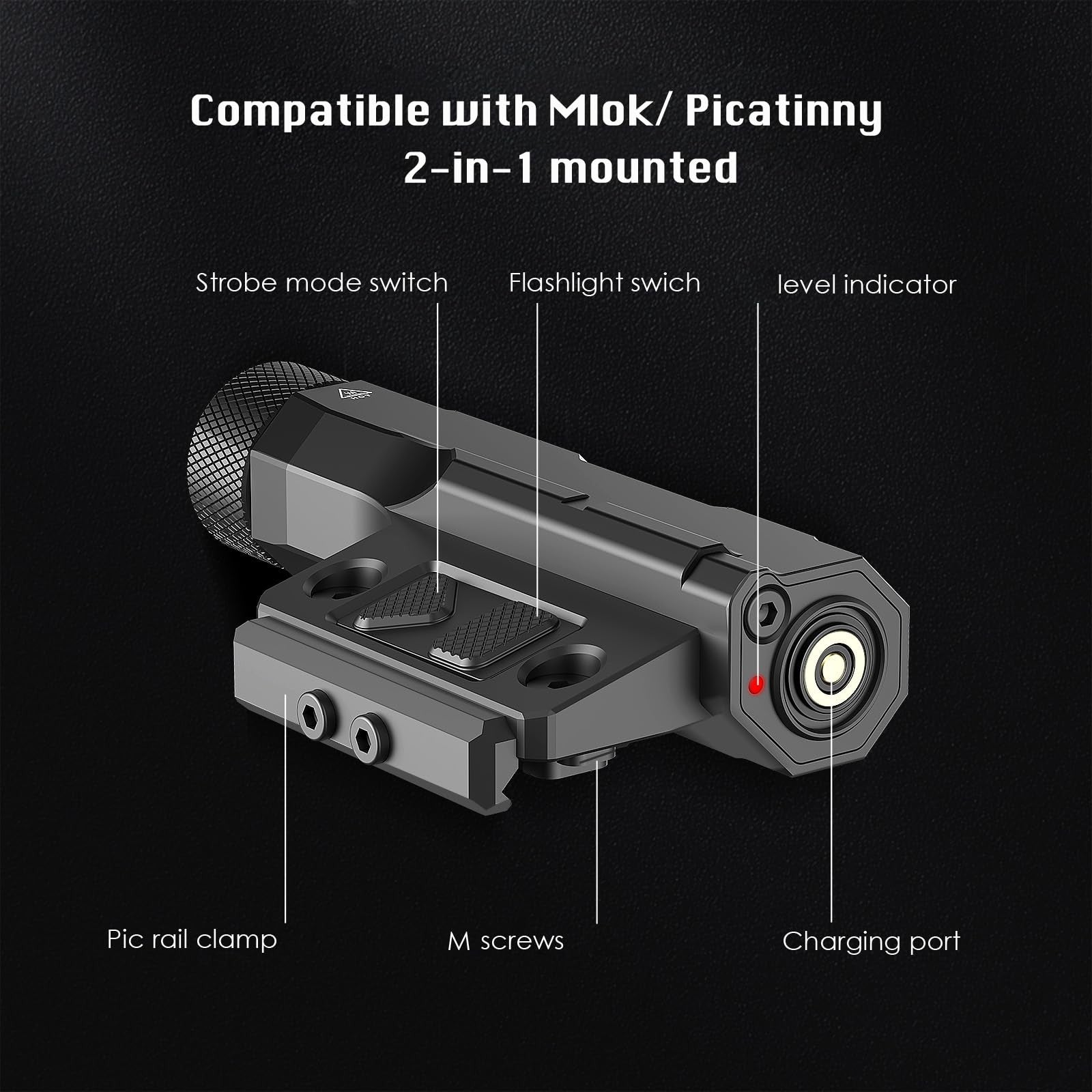 DEFENTAC 2400lm aluminum flashlight with Picatinny/Mlok rail mount, designed for tactical or outdoor use, shown in the image.