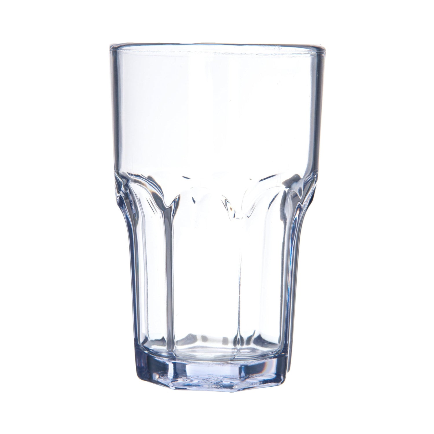 Carlisle FoodService Products Louis clear tall glass tumbler for restaurants, showcasing its transparent design and sleek shape.