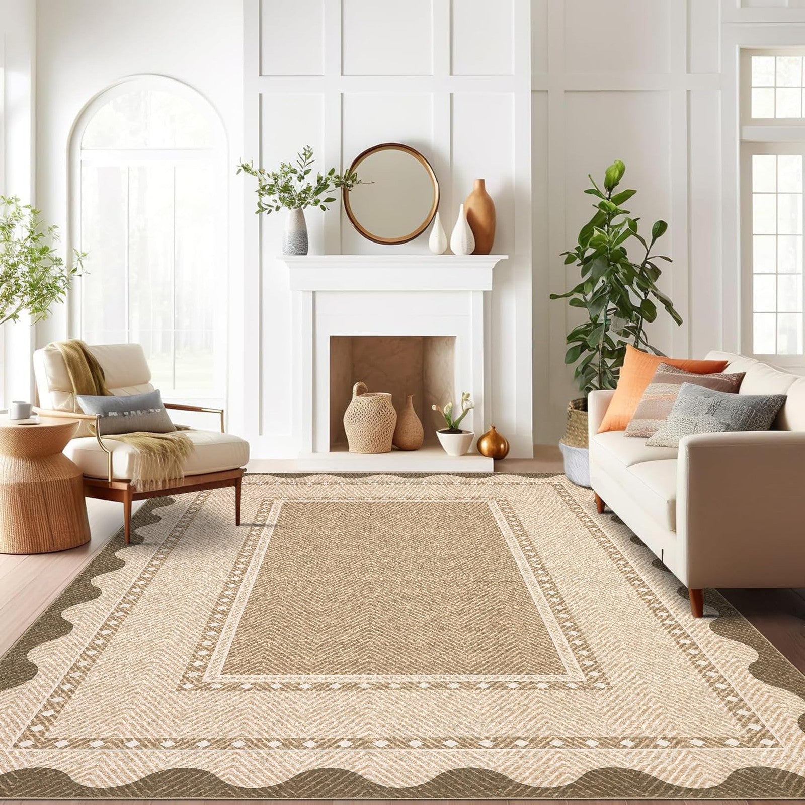 Garveehome modern neutral 9x12 area rug with soft, washable fabric, perfect for living room decor and large space coverage.