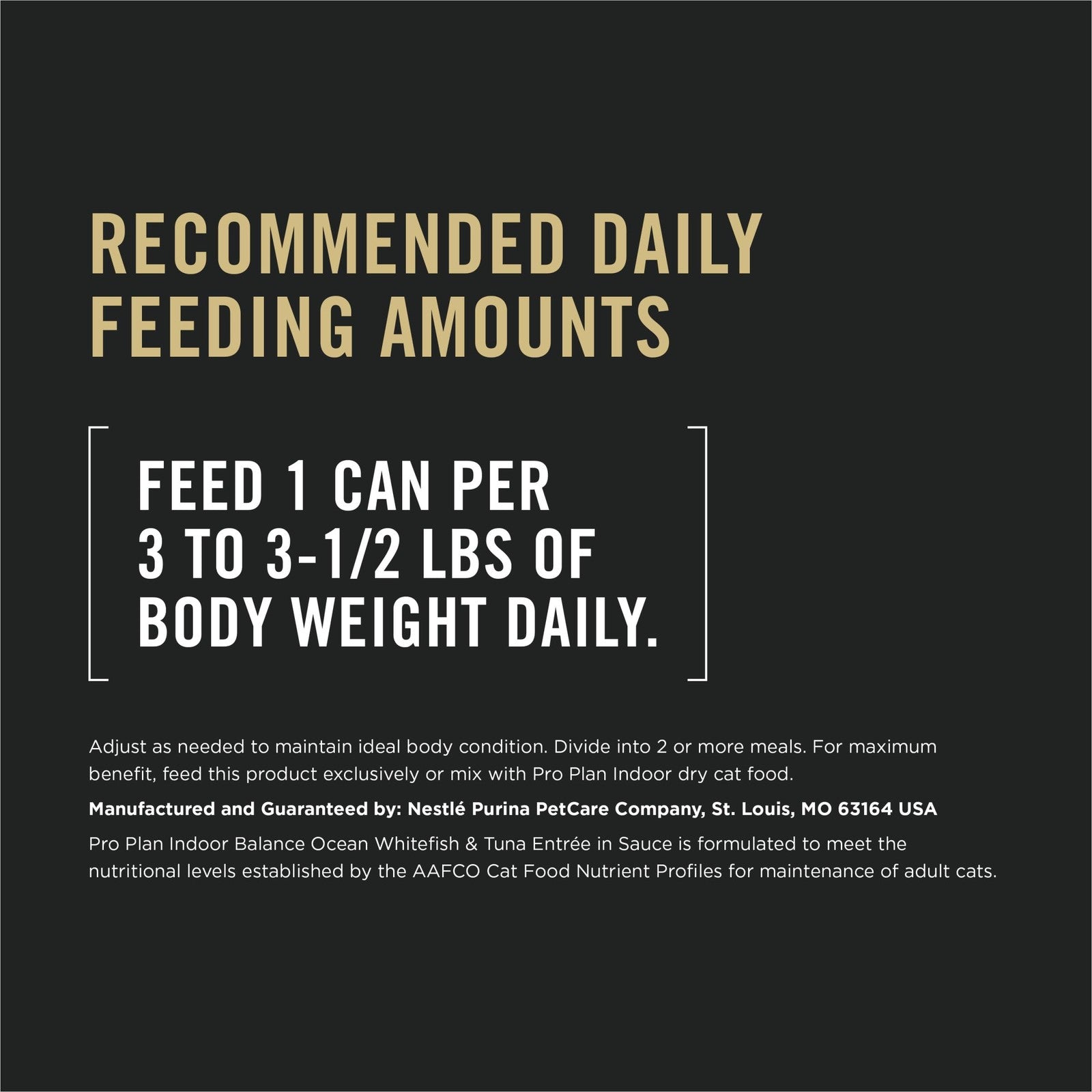 Canned Purina Pro Plan Indoor Balance Ocean Whitefish Tuna wet cat food pack, 24 cans of 3 oz each, with colorful labels.