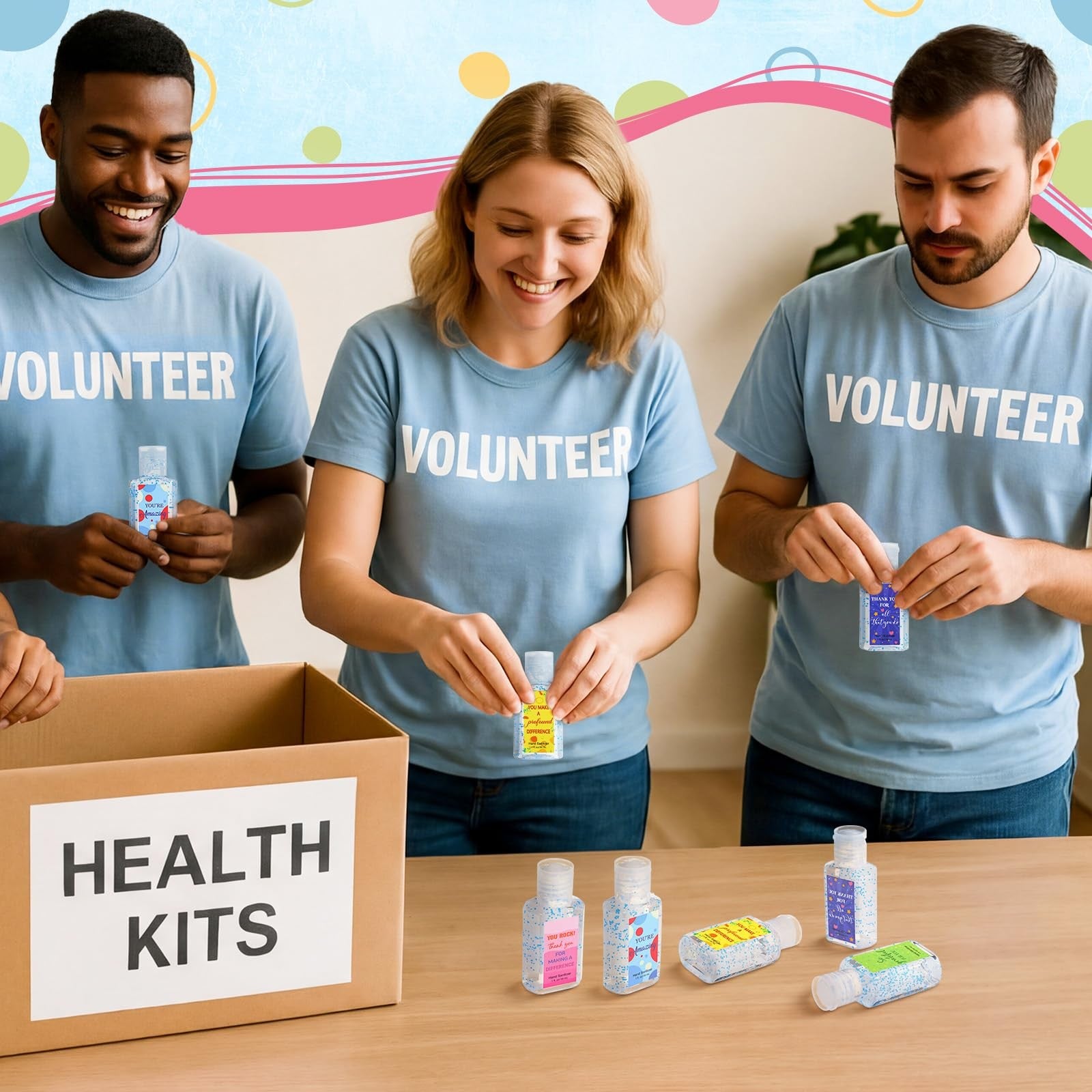 Set of 48 mini hand sanitizers in 1oz bottles with thank you labels, ideal for employee appreciation by Frienda.