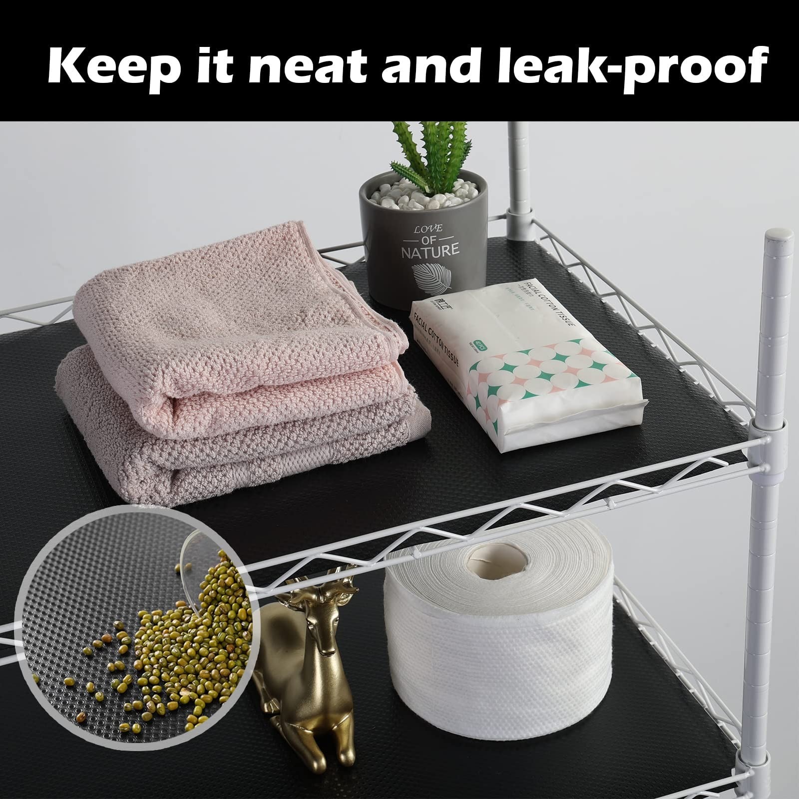 Janeart 14-inch black waterproof plastic wire shelf liner mat for pantry and garage storage, 14x396 inches