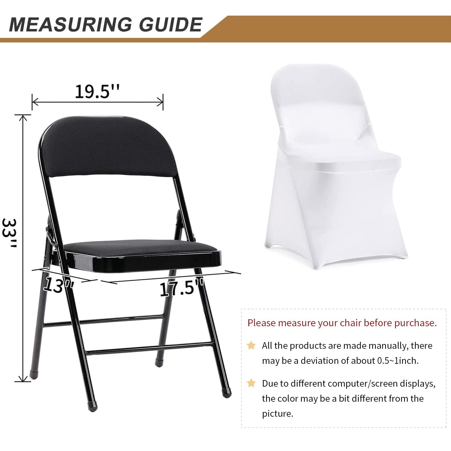 White spandex folding chair cover by ManMengJi, designed for banquet and wedding parties, showcasing a fitted, elegant look.