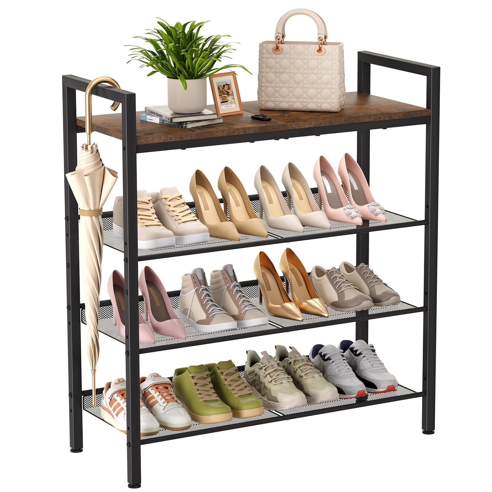 WIN4ALL 4-tier shoe rack for front door entrance, organized entryway storage for shoes and footwear.