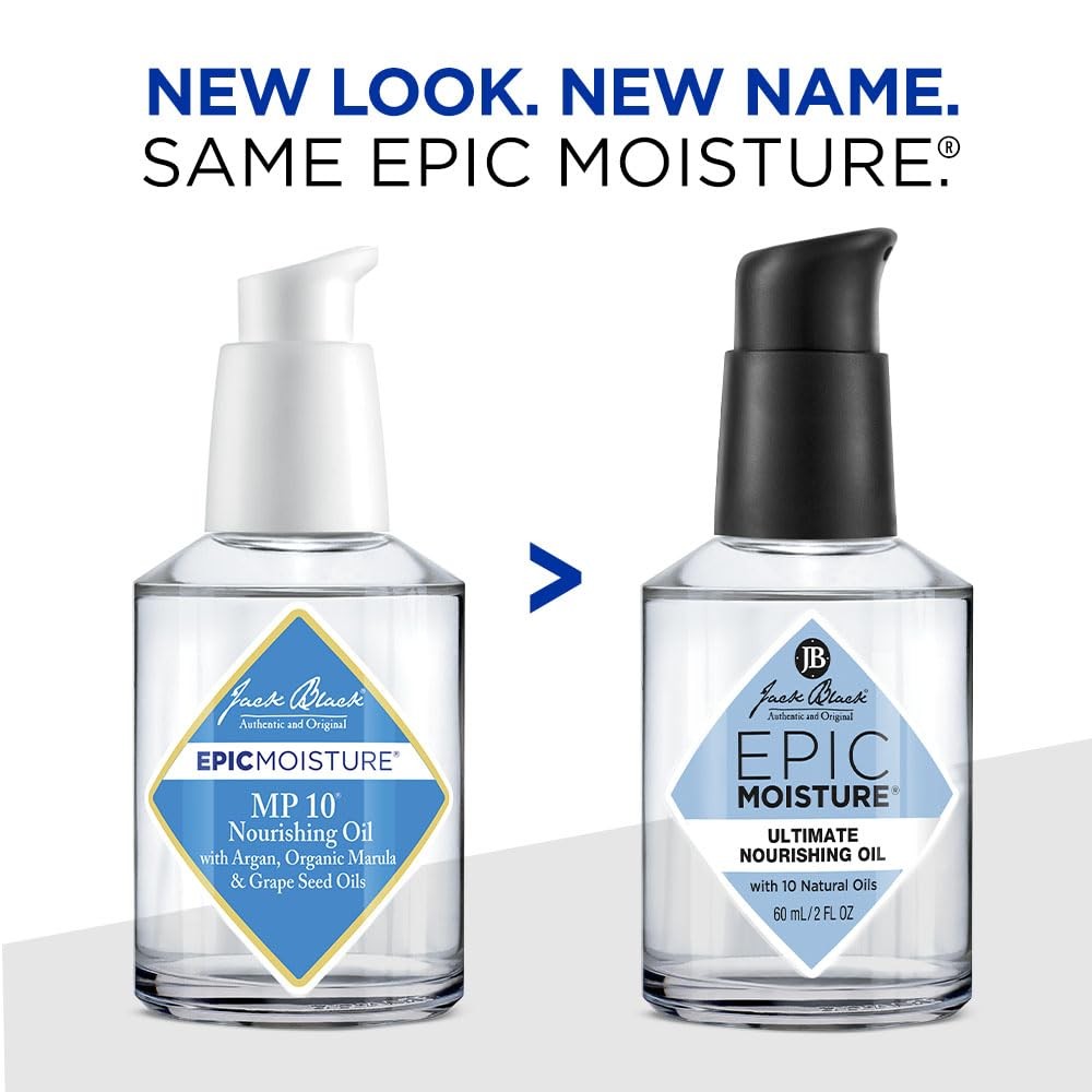 Jack Black Epic Moisture MP10 nourishing oil bottle with dropper cap, 2 fl oz, designed for multi-purpose skin and hair hydration.