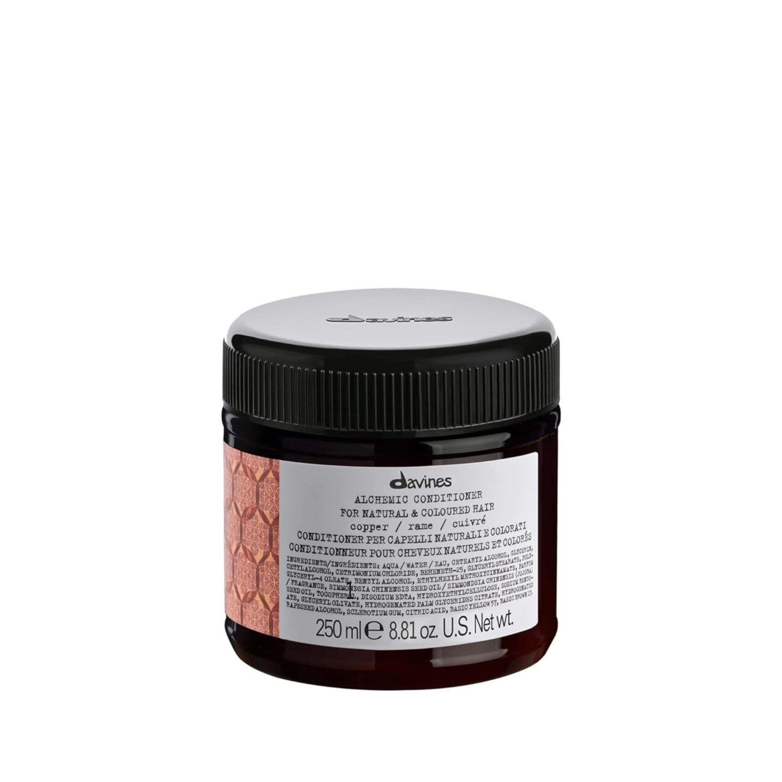 Davines Alchemic Conditioner for copper-colored hair, 8.81 oz, featuring a sleek bottle with copper accents and product label.