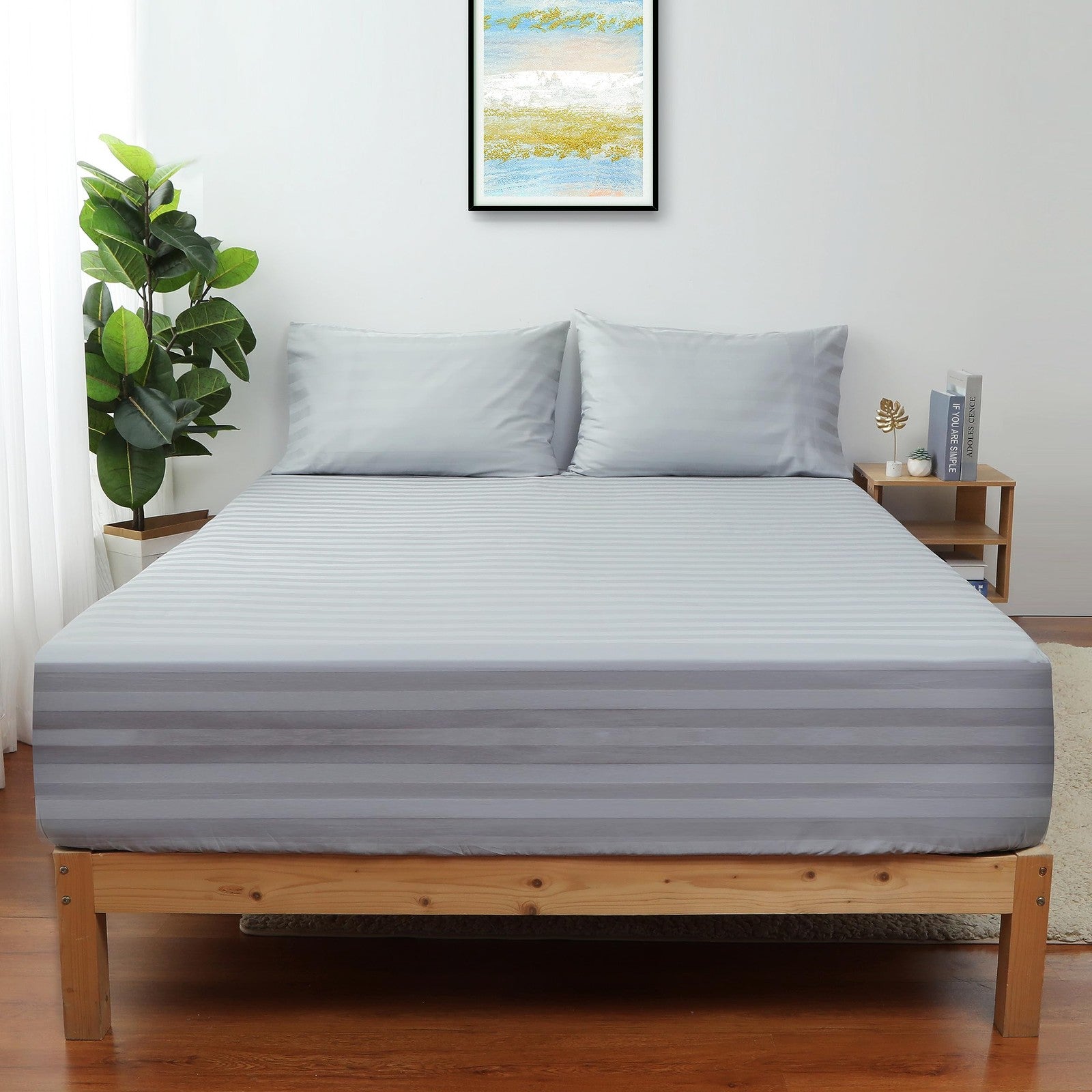 Two full size cotton fitted sheets with 16-inch deep pockets, 600 thread count, by Shunjie.Home, featuring Egypt cotton for luxury comfort.
