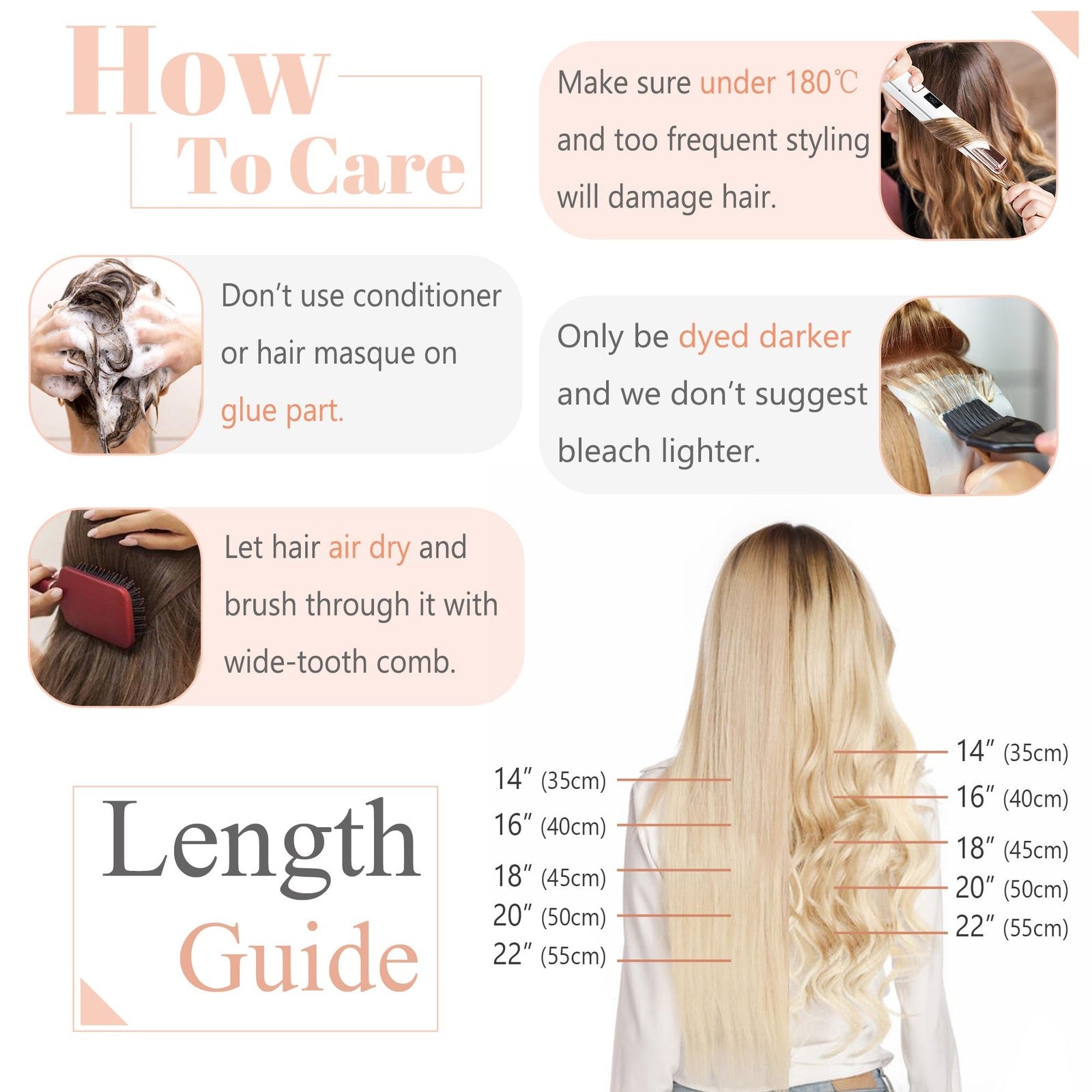 Blonde highlighted human hair tape-in extensions with 20 pieces, 40g, 14 inches long, arranged in a neat bundle.