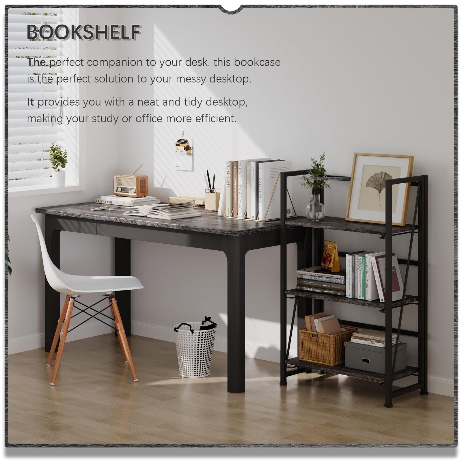 4NM 4Nm folding vintage bookshelf with three tiers, compact design, and no assembly, ideal for storage and book organization.