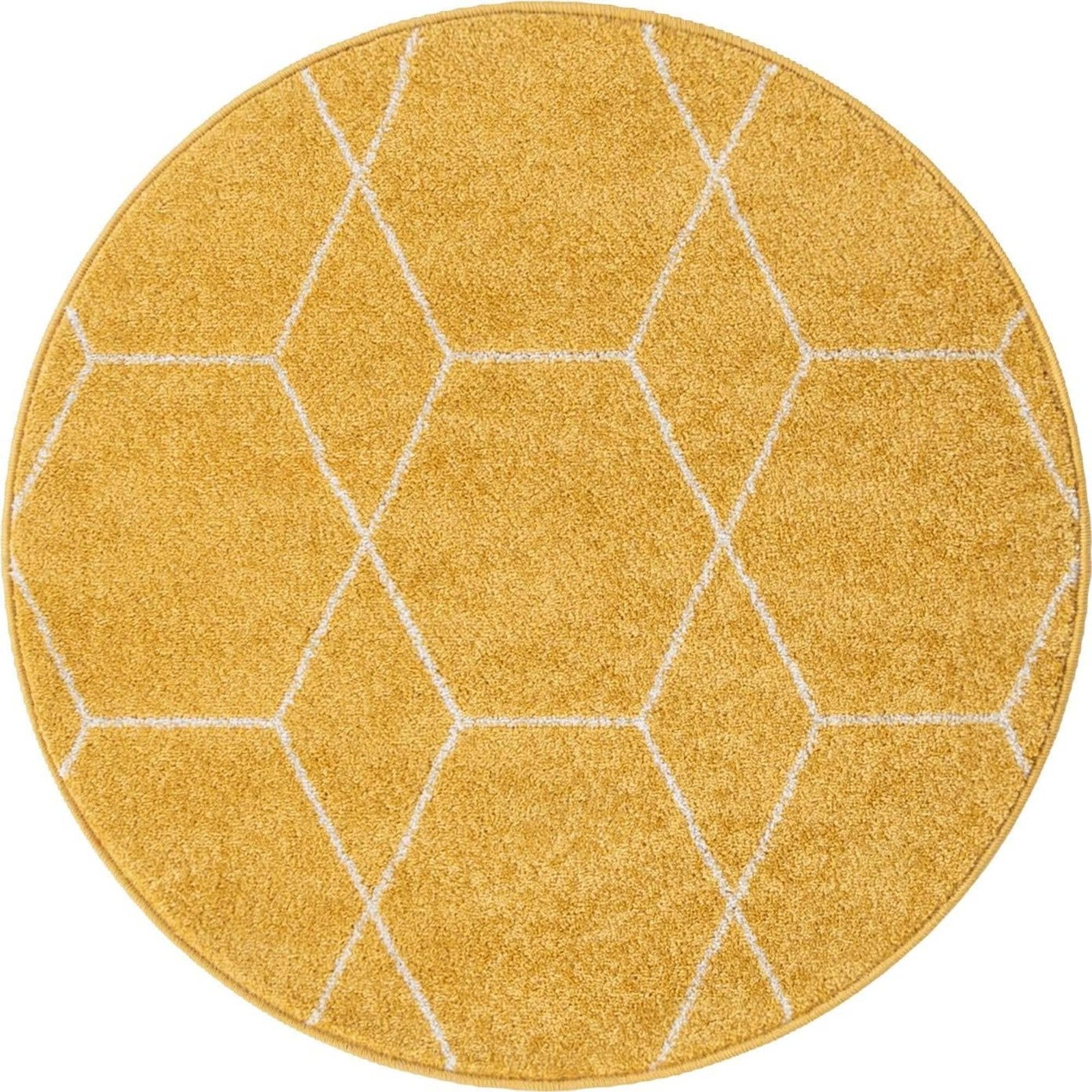 Unique Loom Trellis Frieze Collection area rug featuring a geometric round design in yellow tones.