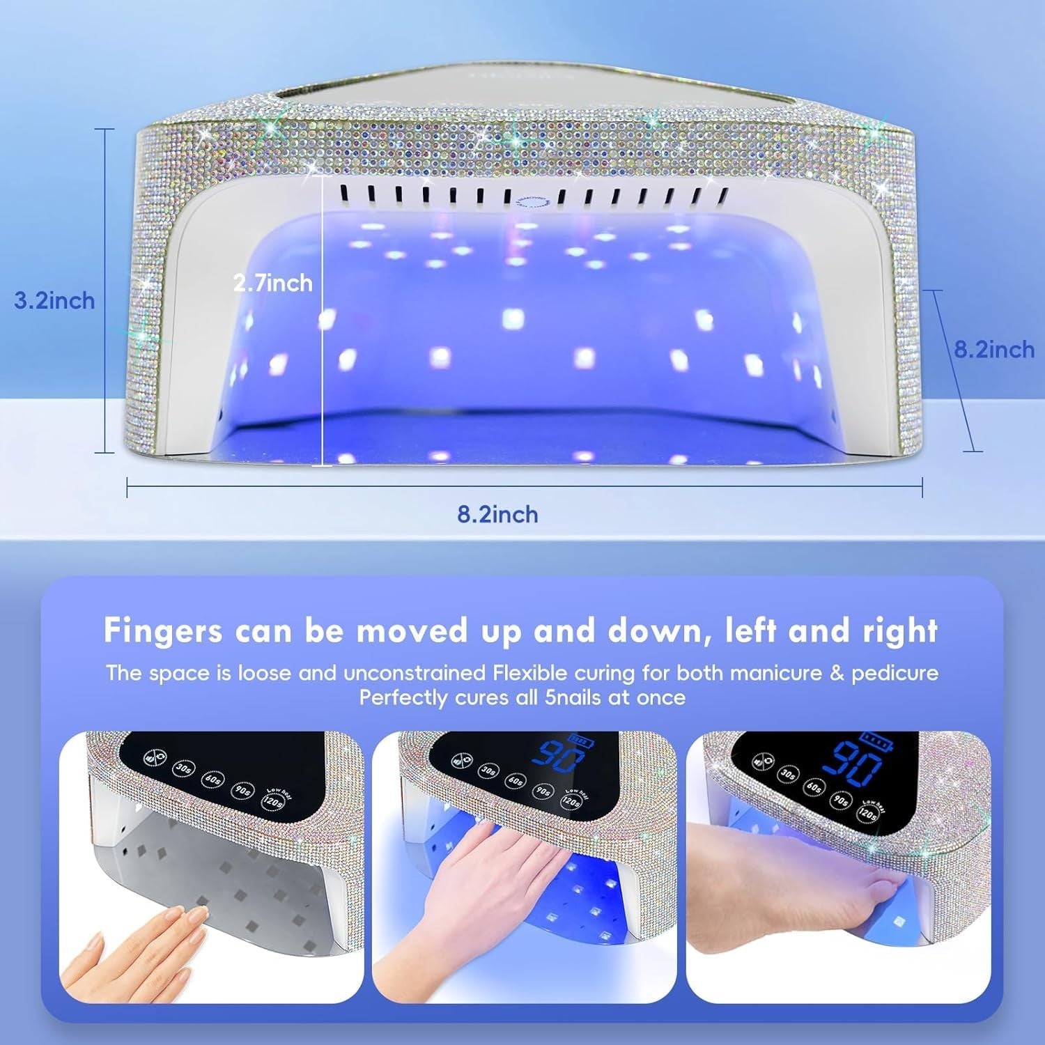 Okasiuv UV LED Nail Lamp with UV gloves, magnetic mirror base, cordless design, used for professional nail curing.