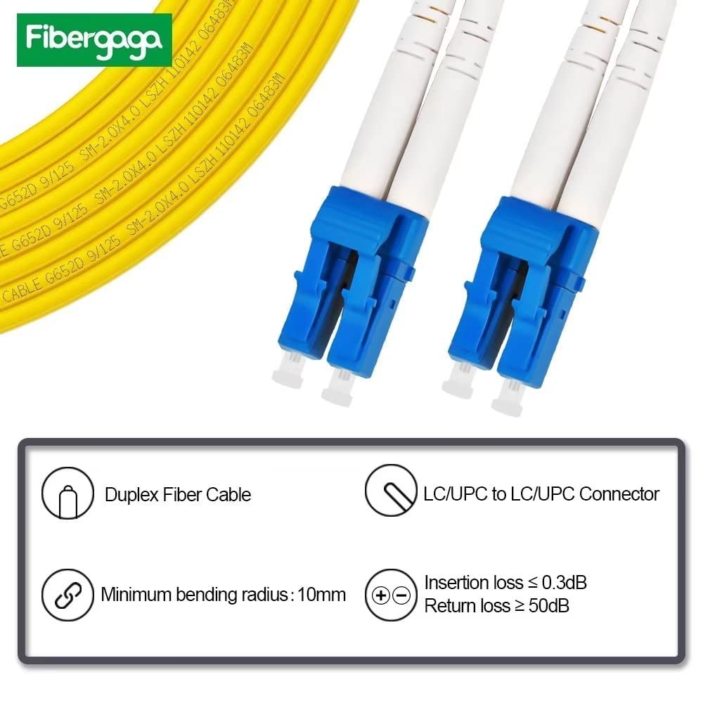 Fibergaga 5-pack 10M LC to LC OS2 singlemode fiber patch cables with duplex connectors and 2.0mm diameter for high-speed data transfer