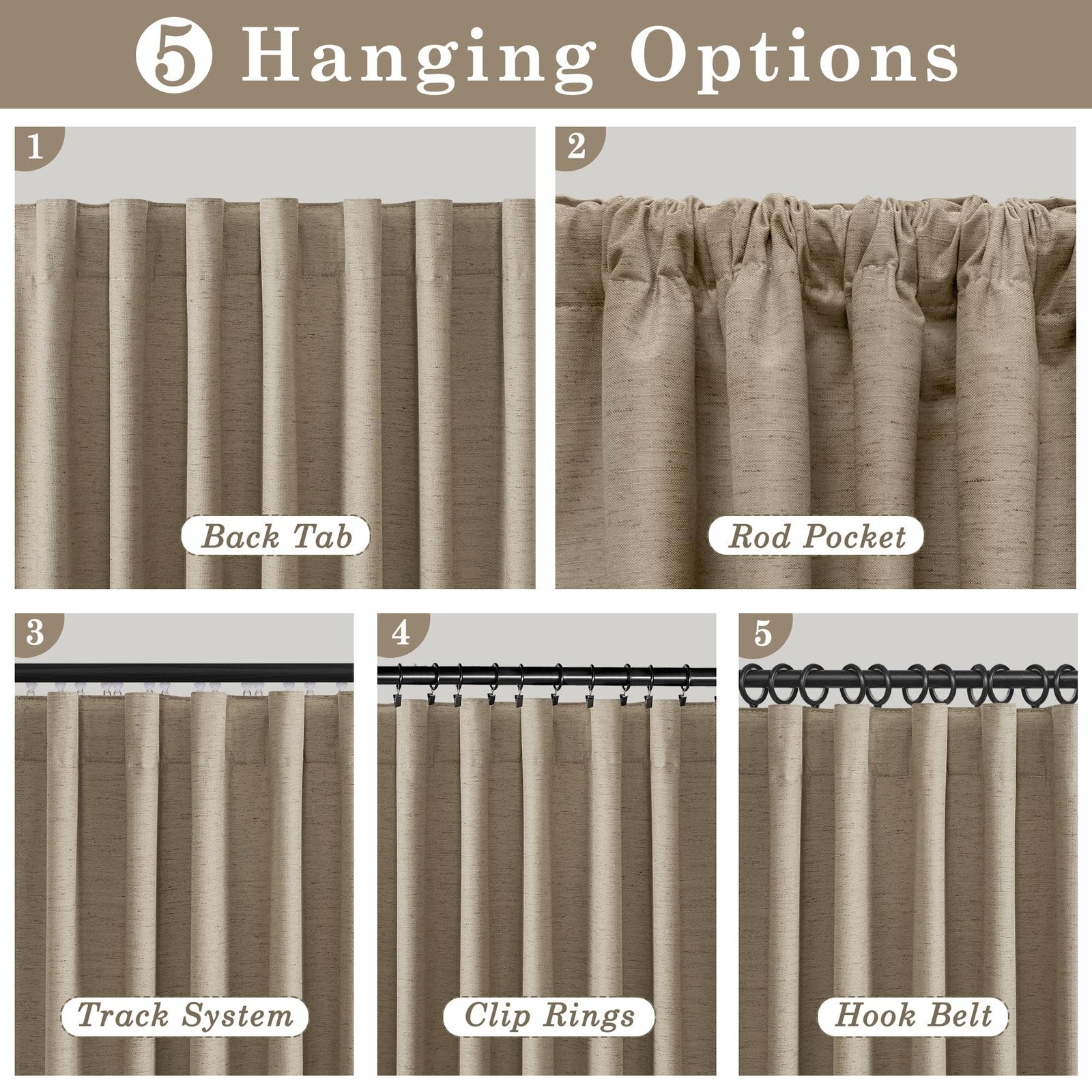 Blackout curtains by BSfullts in linen fabric, 102 inches long, thermal insulated, designed to darken rooms and reduce noise.
